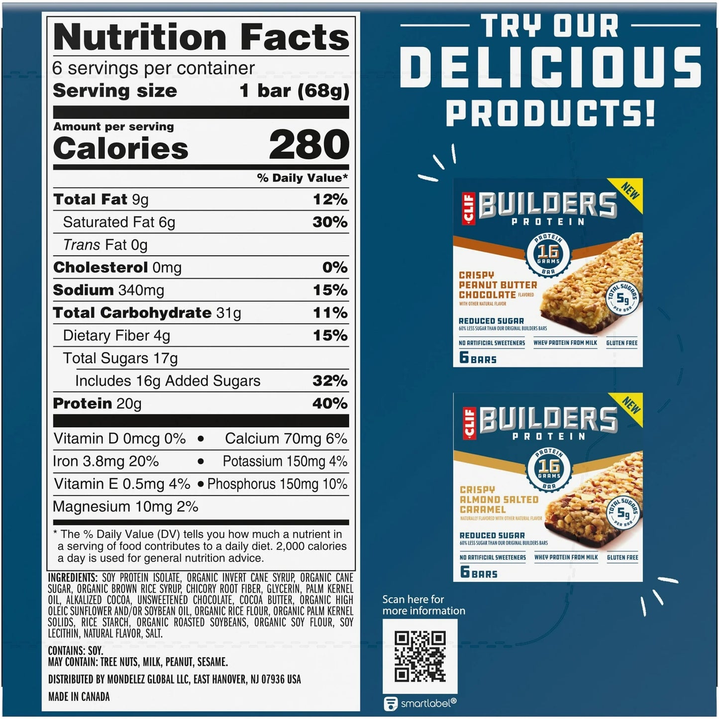 CLIF BUILDERS Protein Bars OREO-Flavored, Plant Protein, Gluten Free Bar, 6ct