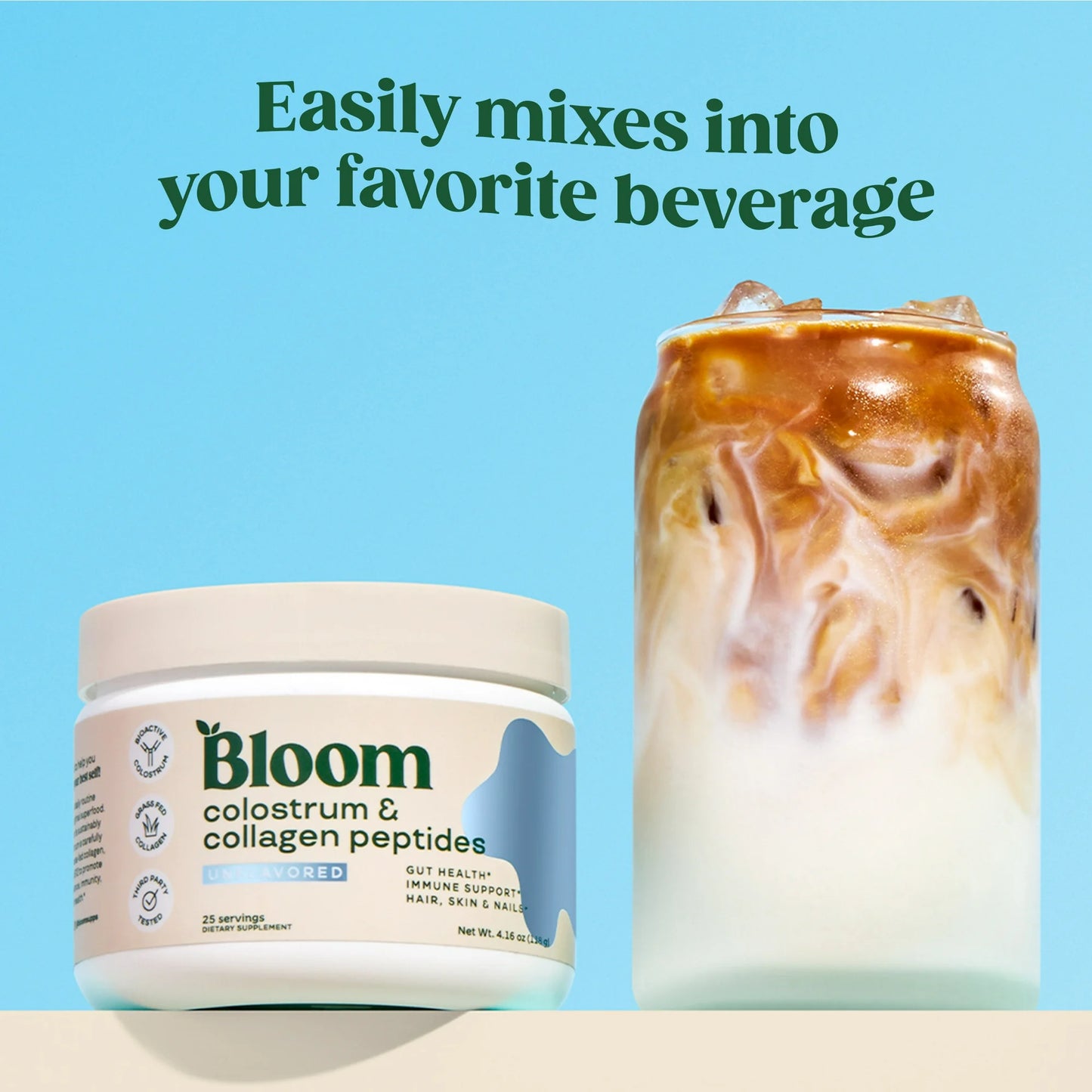 Bloom Colostrum & Collagen Péptidos en Polvo, sin Sabor, 25 Porciones