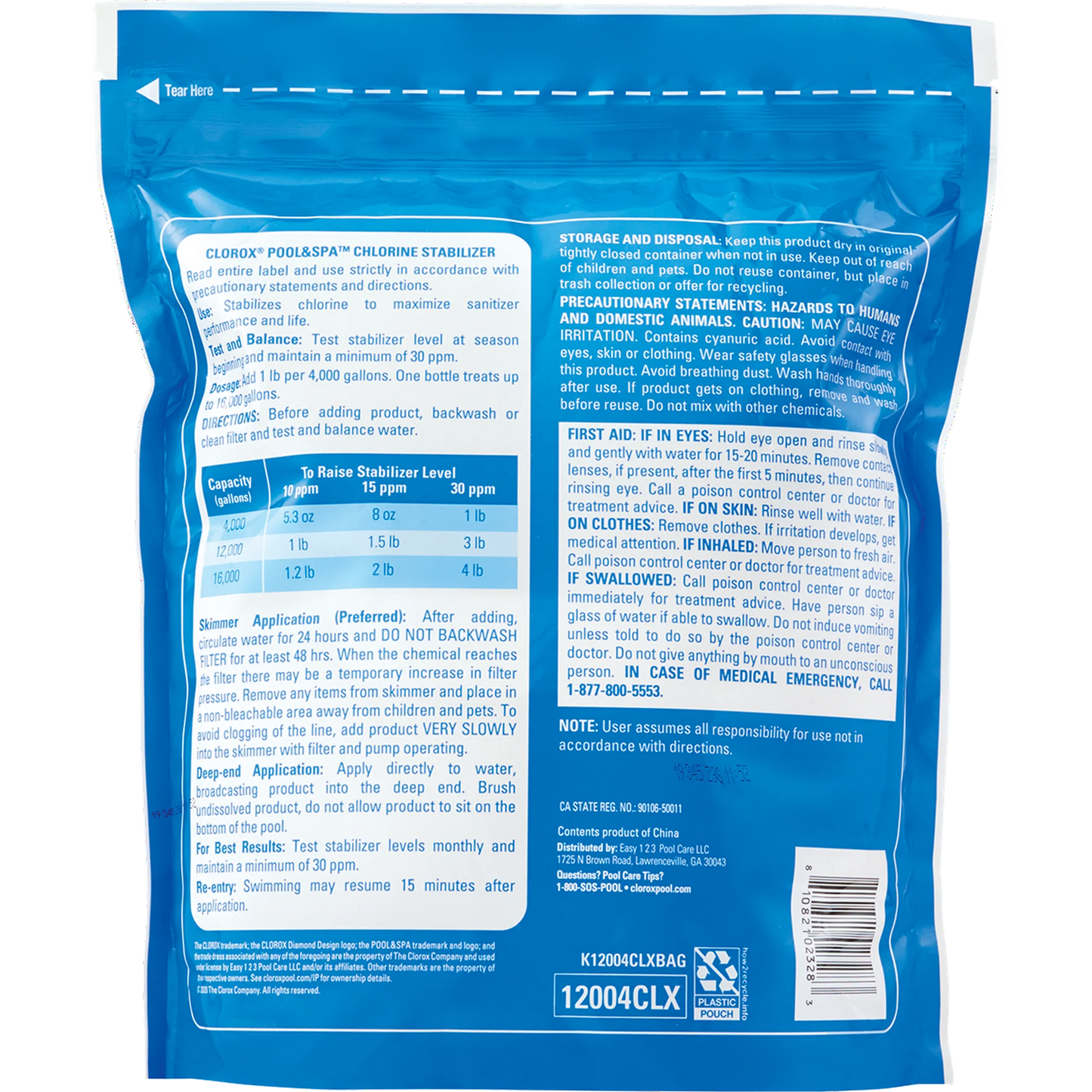 Clorox Pool&Spa Estabilizador de Cloro para Piscina, 4 lbs (para Uso en Piscina)
