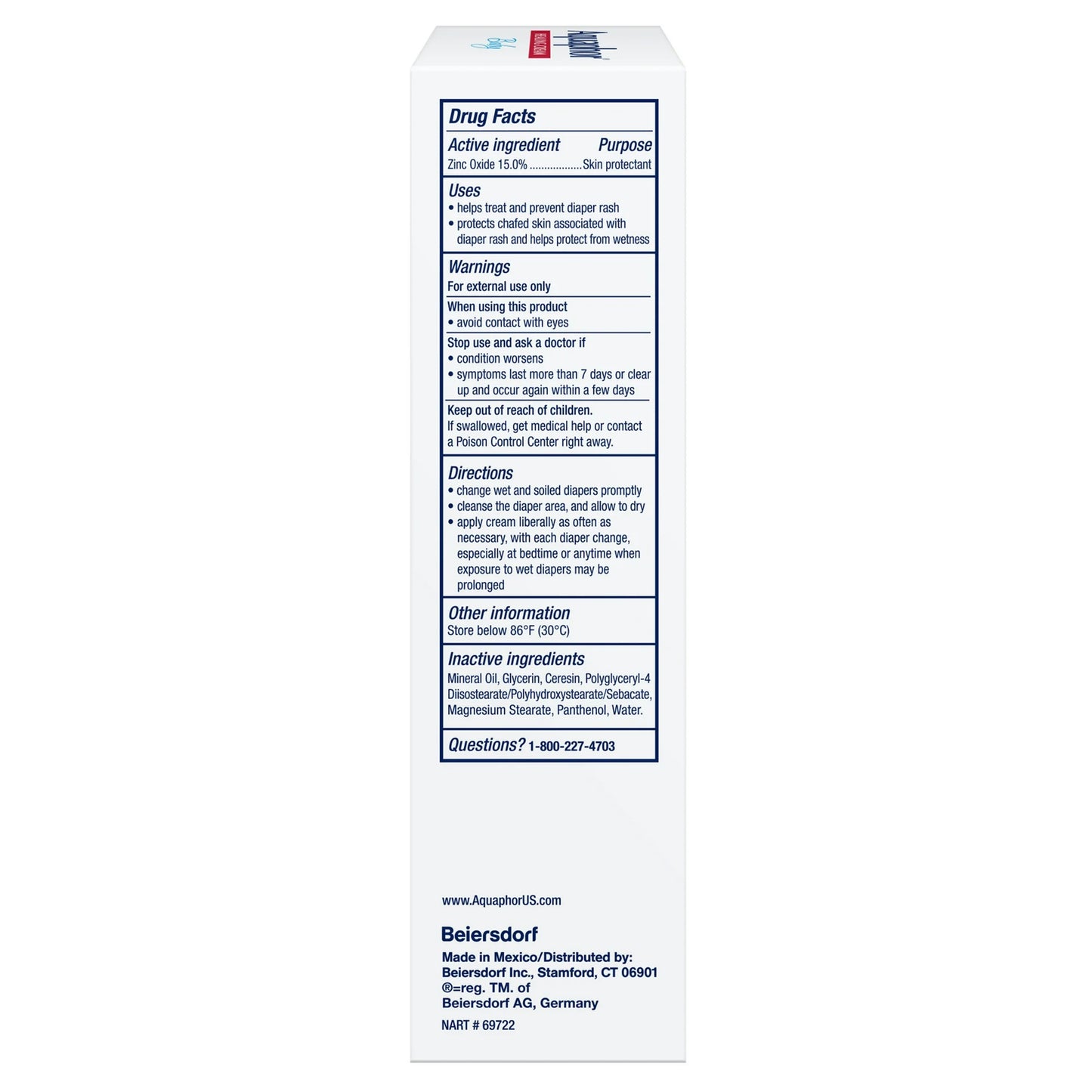 Aquaphor Crema para la Dermatitis Del Pañal de Bebé, Alivio de Dermatitis Del Pañal 3 en 1, Tubo de 3.5 Oz