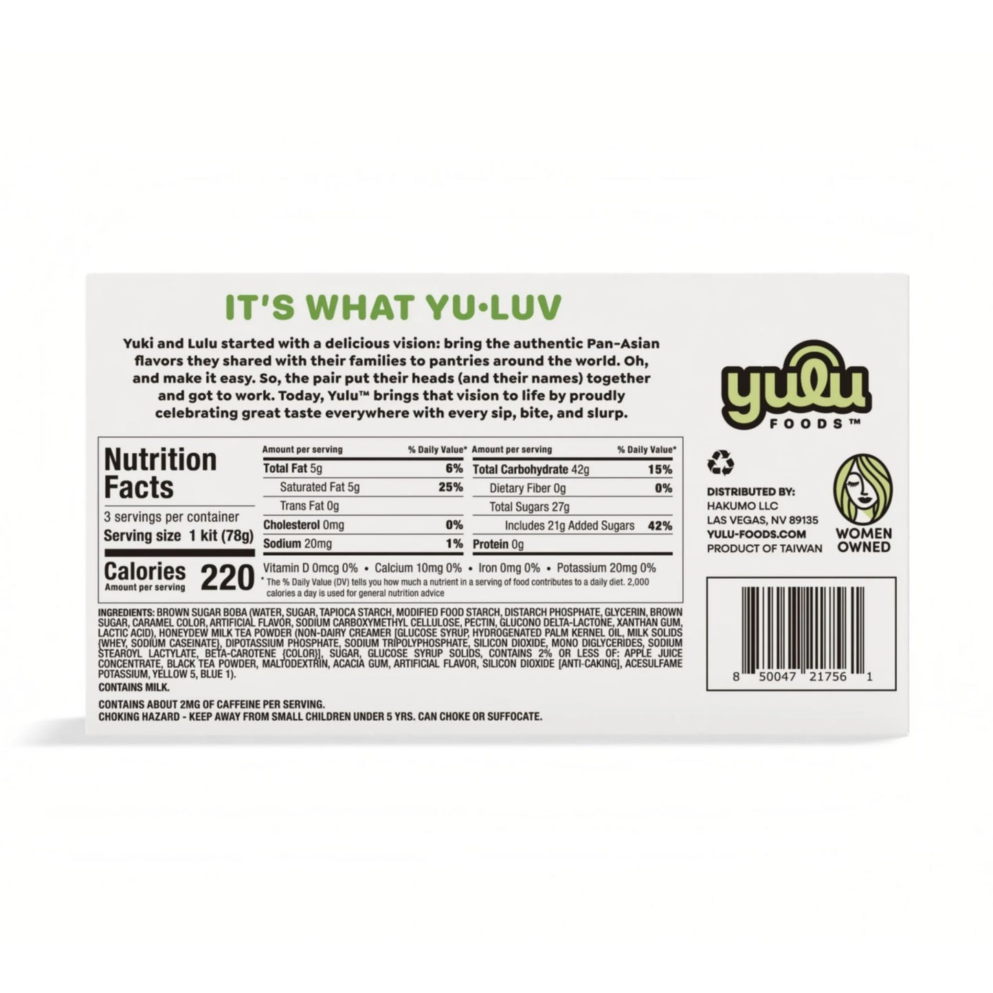 Yulu Té con Leche de Melaza Boba Instantánea, Kit de Té de Burbujas, 3 Bebidas