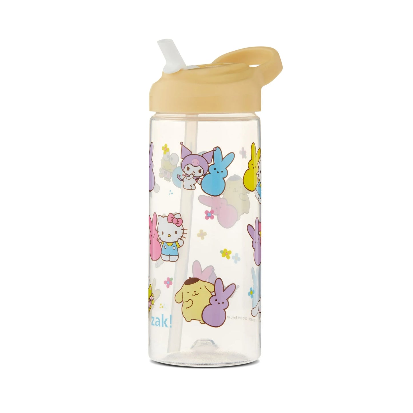 Zak Designs Hello Kitty Peeps Clear 16oz PP Kids Murphy Bottle with Built In Carry Handle and Flip Up Straw