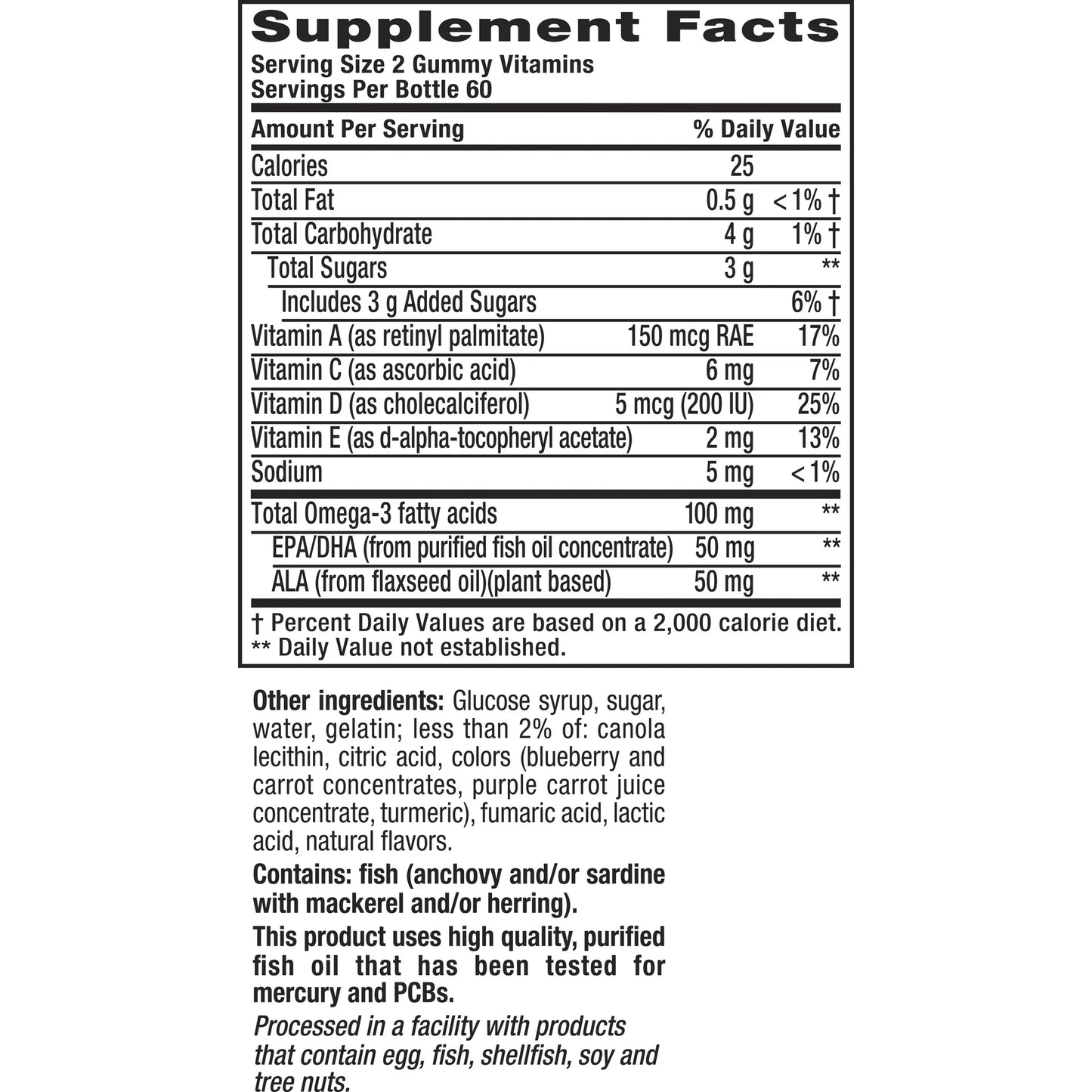 vitafusion Vitaminas Gomosas Omega-3, Vitaminas para la Salud Del Corazón con Sabor a Limonada de Bayas (1), 120 Unidades