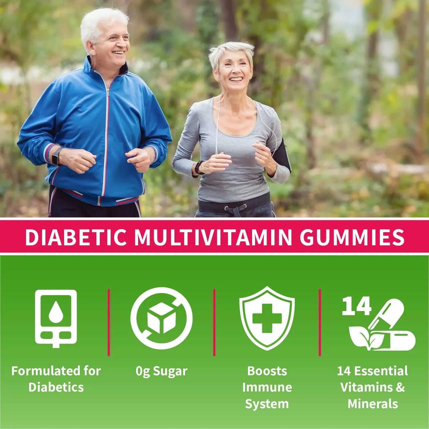 YumV's Zero Gomitas Multivitamínicas para Diabéticos sin Azúcar, Sabor Frambuesa