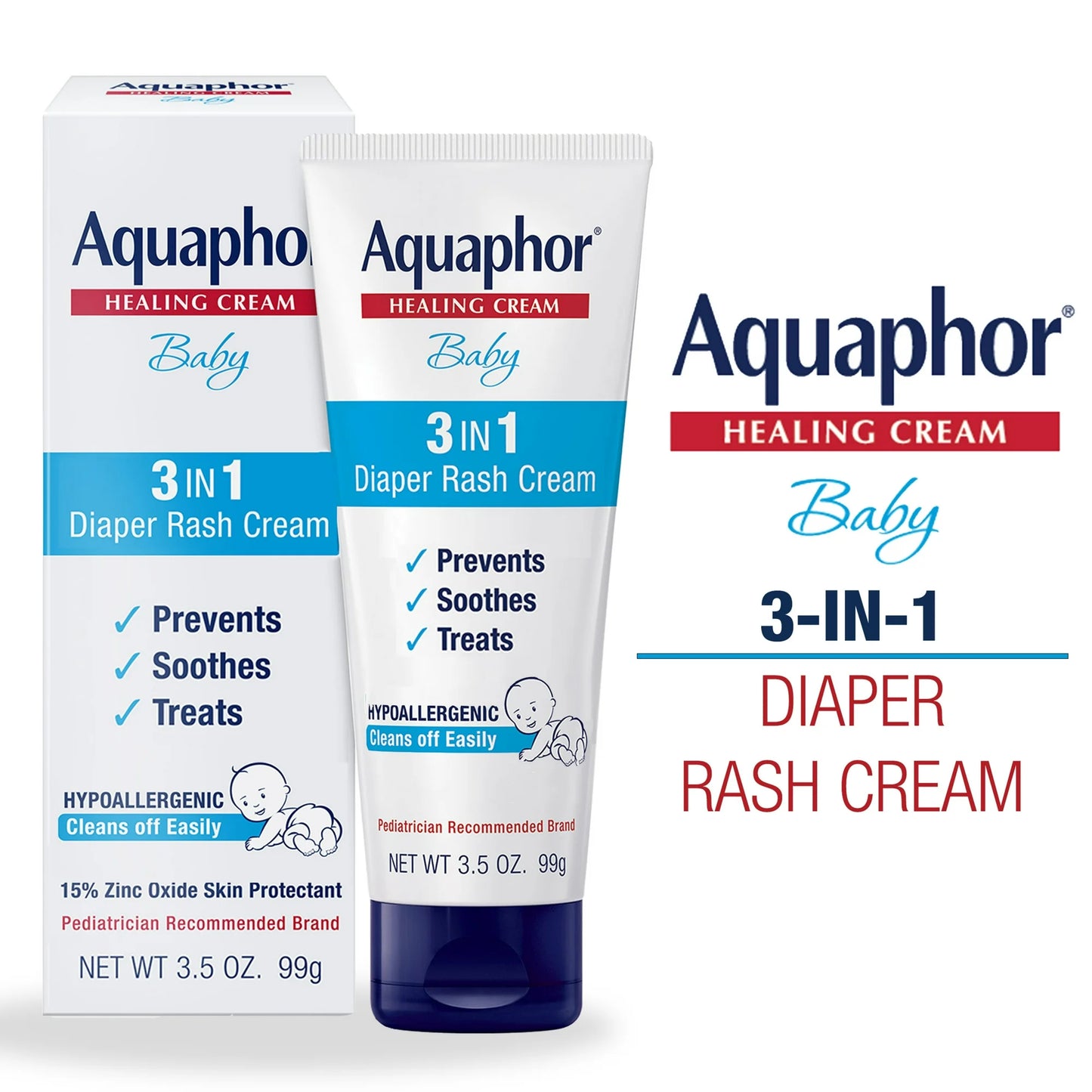 Aquaphor Crema para la Dermatitis Del Pañal de Bebé, Alivio de Dermatitis Del Pañal 3 en 1, Tubo de 3.5 Oz