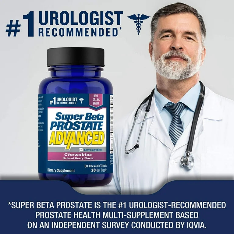 Super Beta Prostate Advanced con Beta-Sitosterol, Suplemento para Hombre, 60 Comprimidos Masticables, Baya