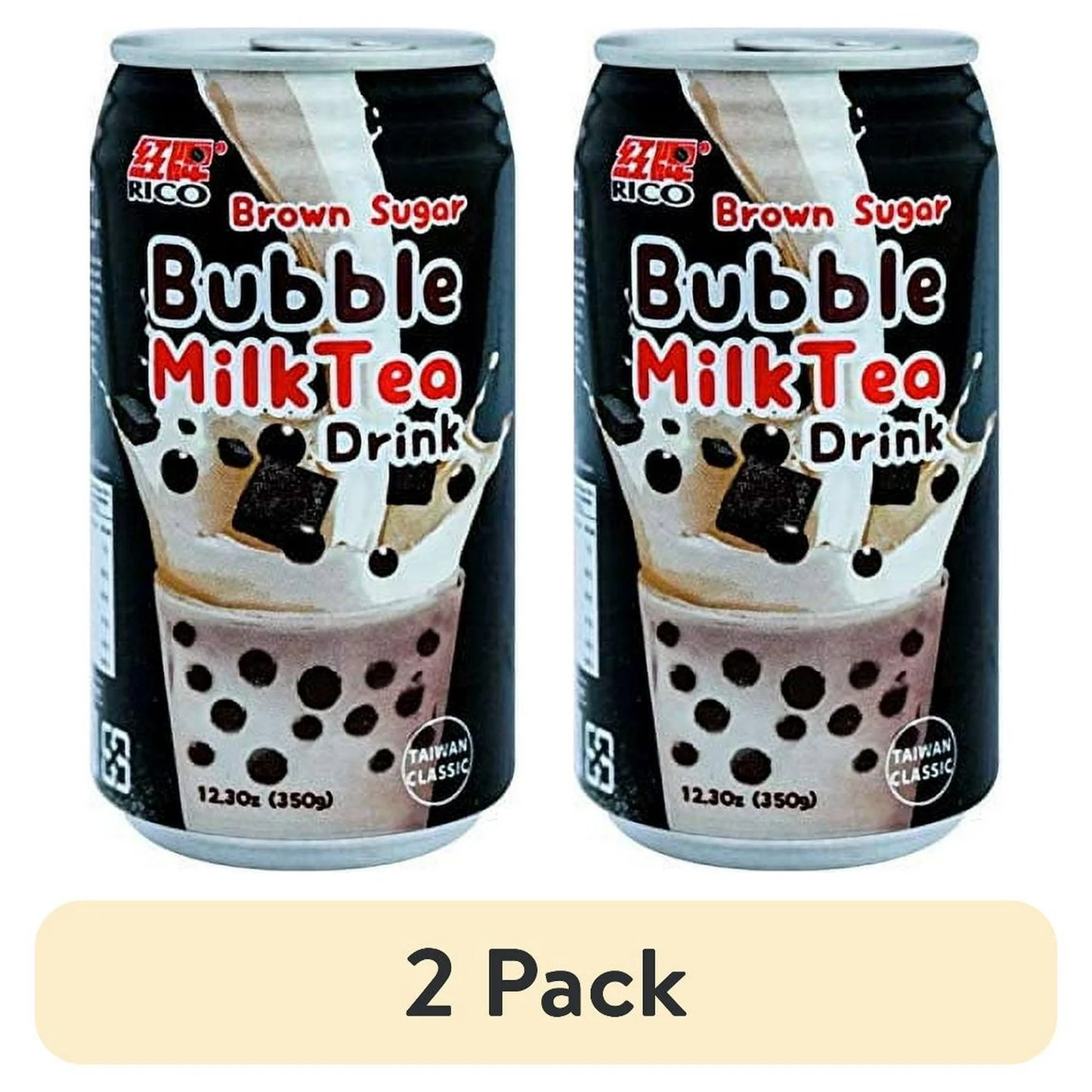 (Paquete de 2) Rico Bubble Milk Tea Bebida Sabor Azúcar Moreno, Lata de 12.3 oz