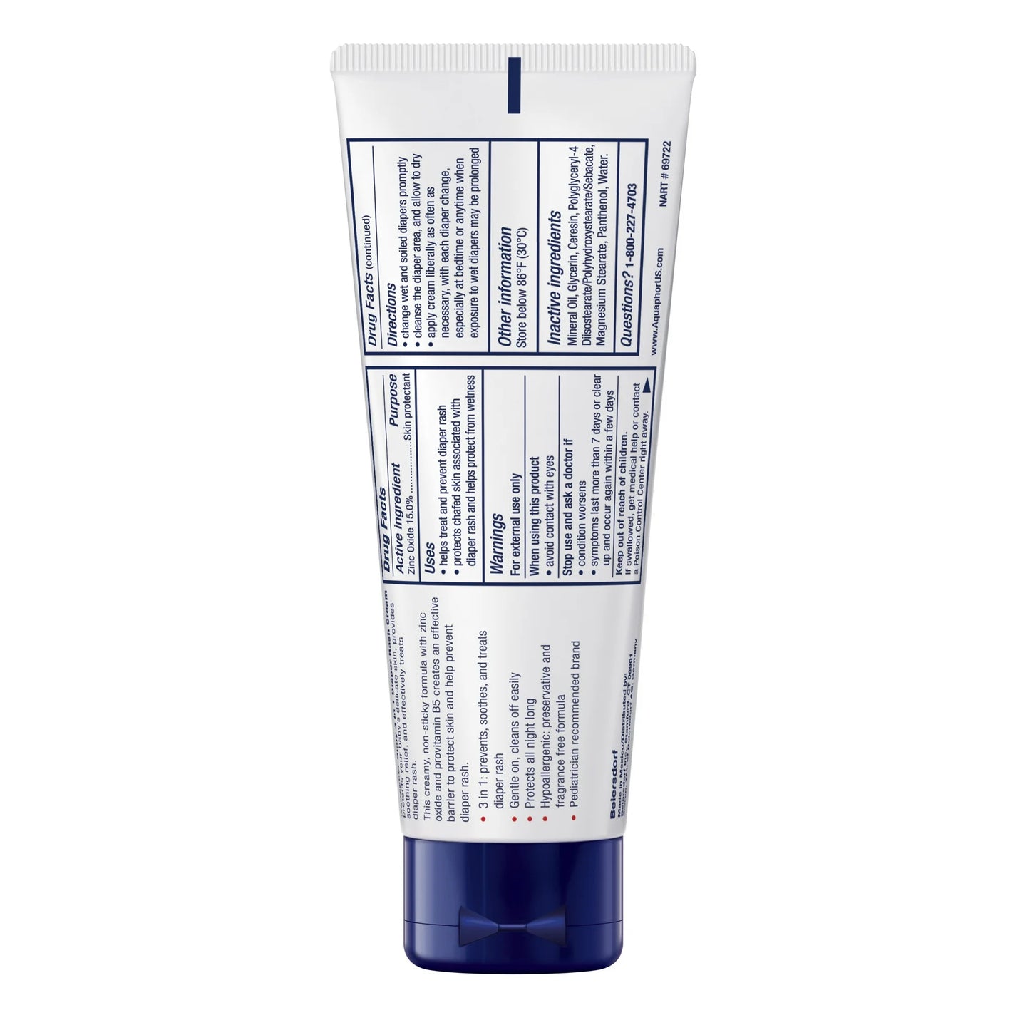 Aquaphor Crema para la Dermatitis Del Pañal de Bebé, Alivio de Dermatitis Del Pañal 3 en 1, Tubo de 3.5 Oz