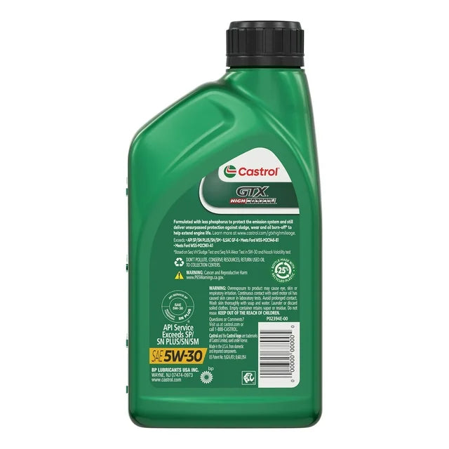 Castrol GTX High Mileage Aceite de Motor de Mezcla Sintética 5W-30, 1 Cuarto