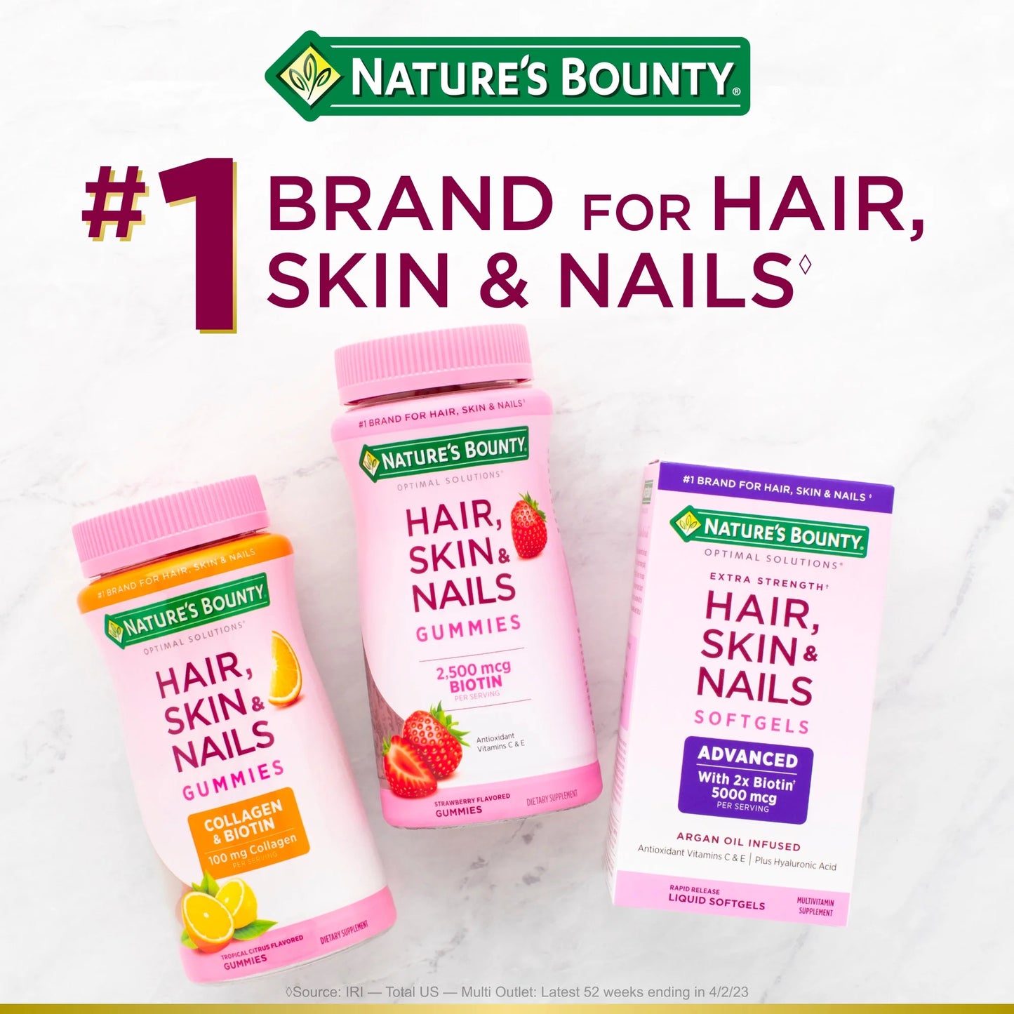 Vitamina para el cabello, la piel y las uñas Nature's Bounty con colágeno y biotina, multivitamínico para mujeres, gomitas de cítricos tropicales, 90 unidades