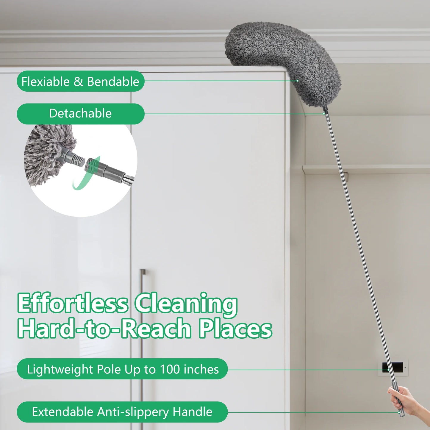 SUGARDAY Plumero con Mango Extensible para Limpiar Zonas de Techo Alto Ventilador