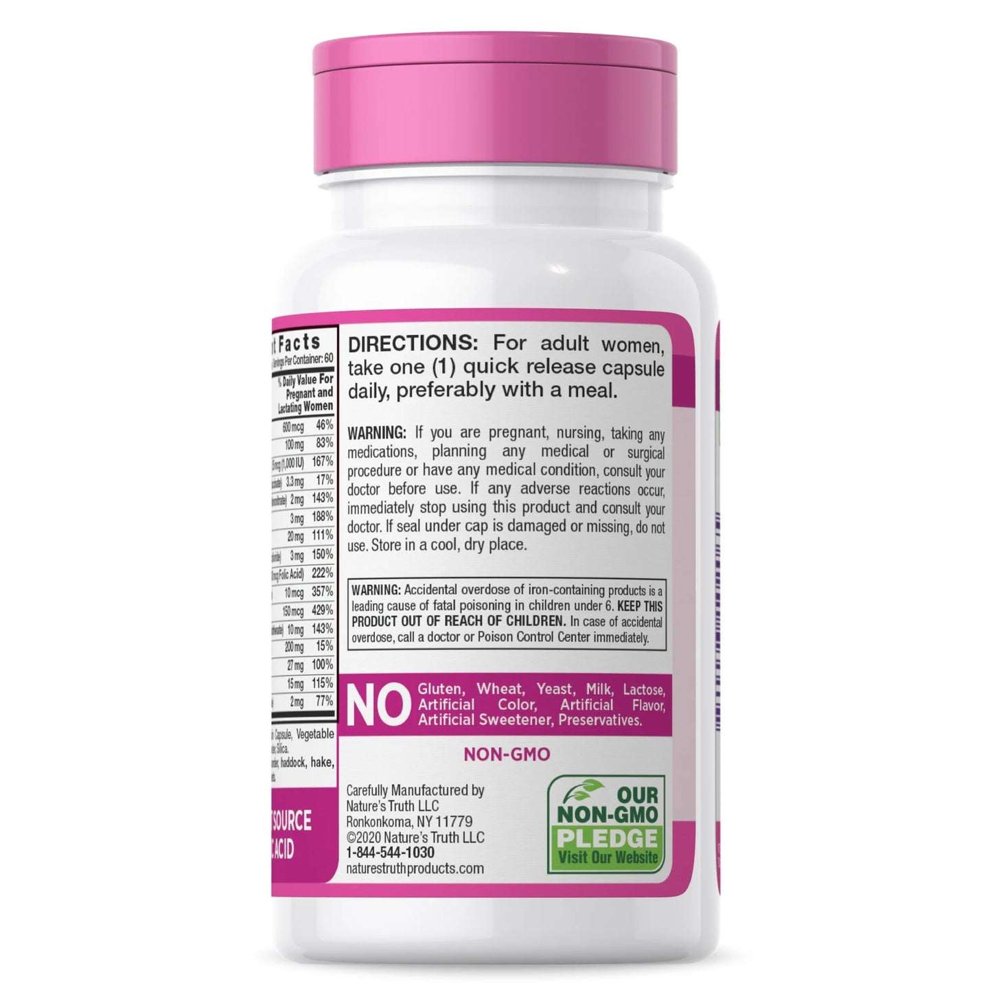 Vitaminas Prenatales con Ácido Fólico 60 Cápsulas sin OGM y sin Gluten por Nature's Truth