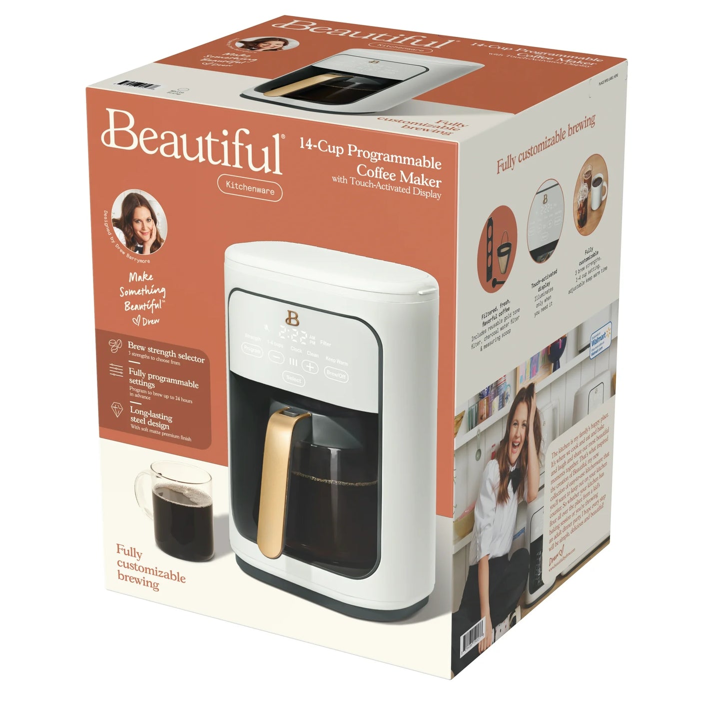 Beautiful 14-Cup Programmable Drip Coffee Maker con Pantalla Táctil, by Drew Barrymore de Glaseado Blanco
