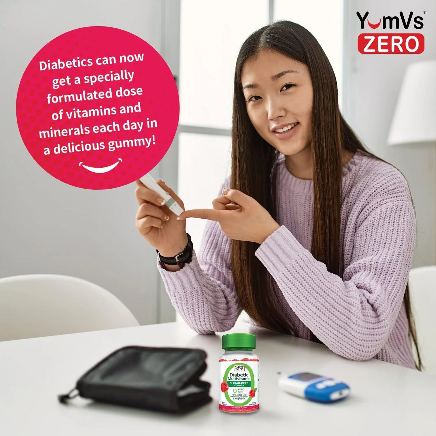 YumV's Zero Gomitas Multivitamínicas para Diabéticos sin Azúcar, Sabor Frambuesa
