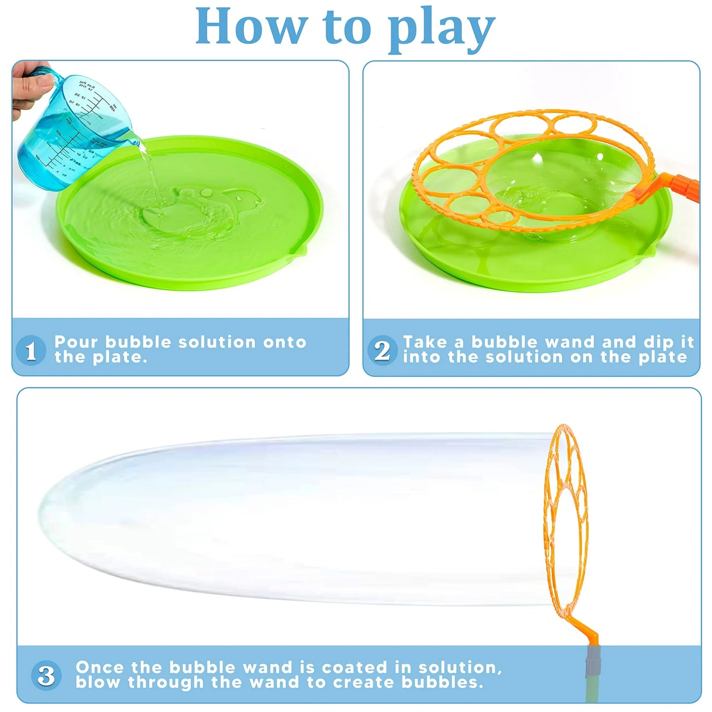 Syncfun Juego de 12 Varitas Gigantes de Burbujas de 21" con Bandeja para Niños, Verano, Juego Al Aire Libre, Fiesta de Cumpleaños, Juegos, 6 Pzas de Solución de Burbujas Apta para Personas de Todas las Edades