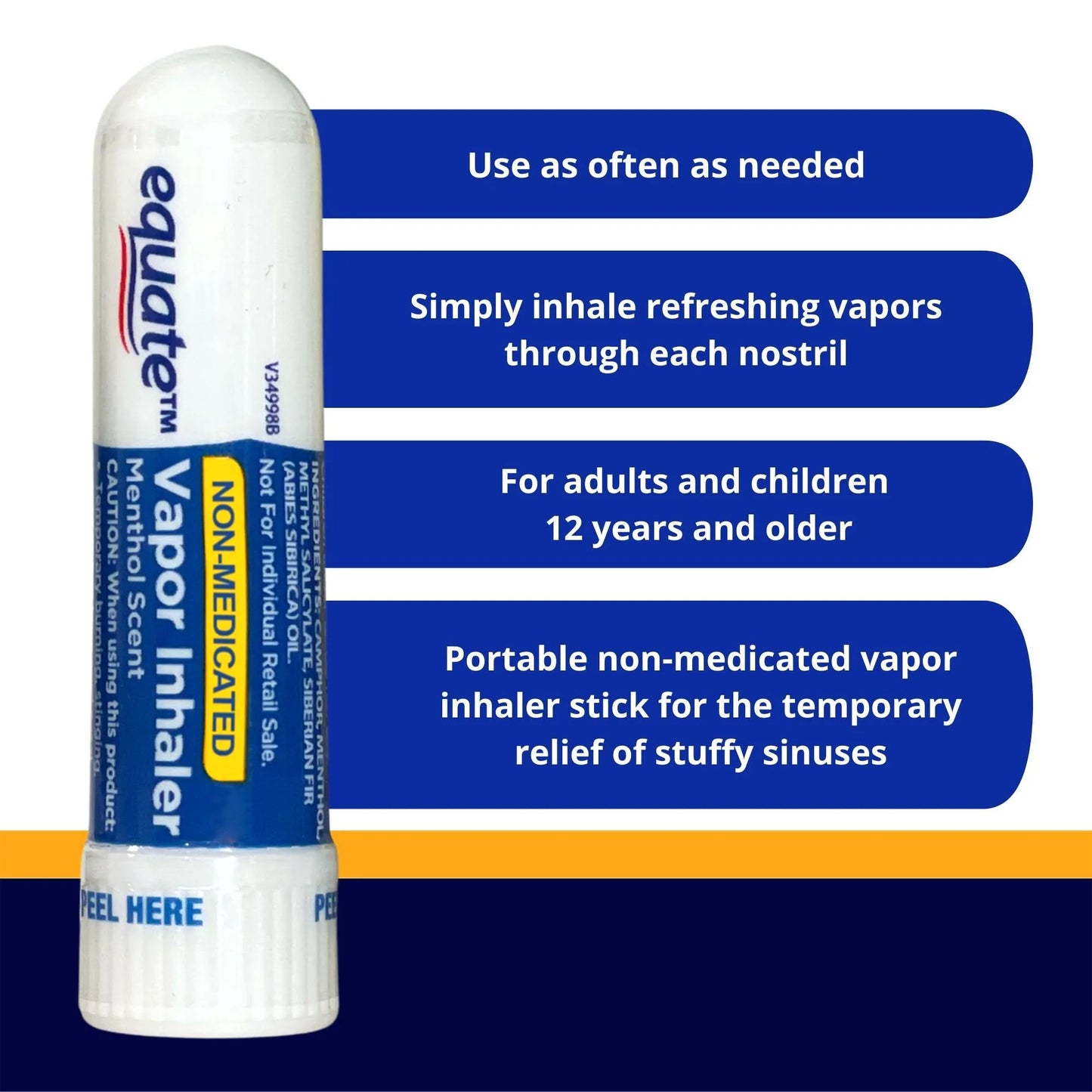 Equate Barra de Inhalador de Vapor No Medicado Aroma a Mentol - 1 Paquete