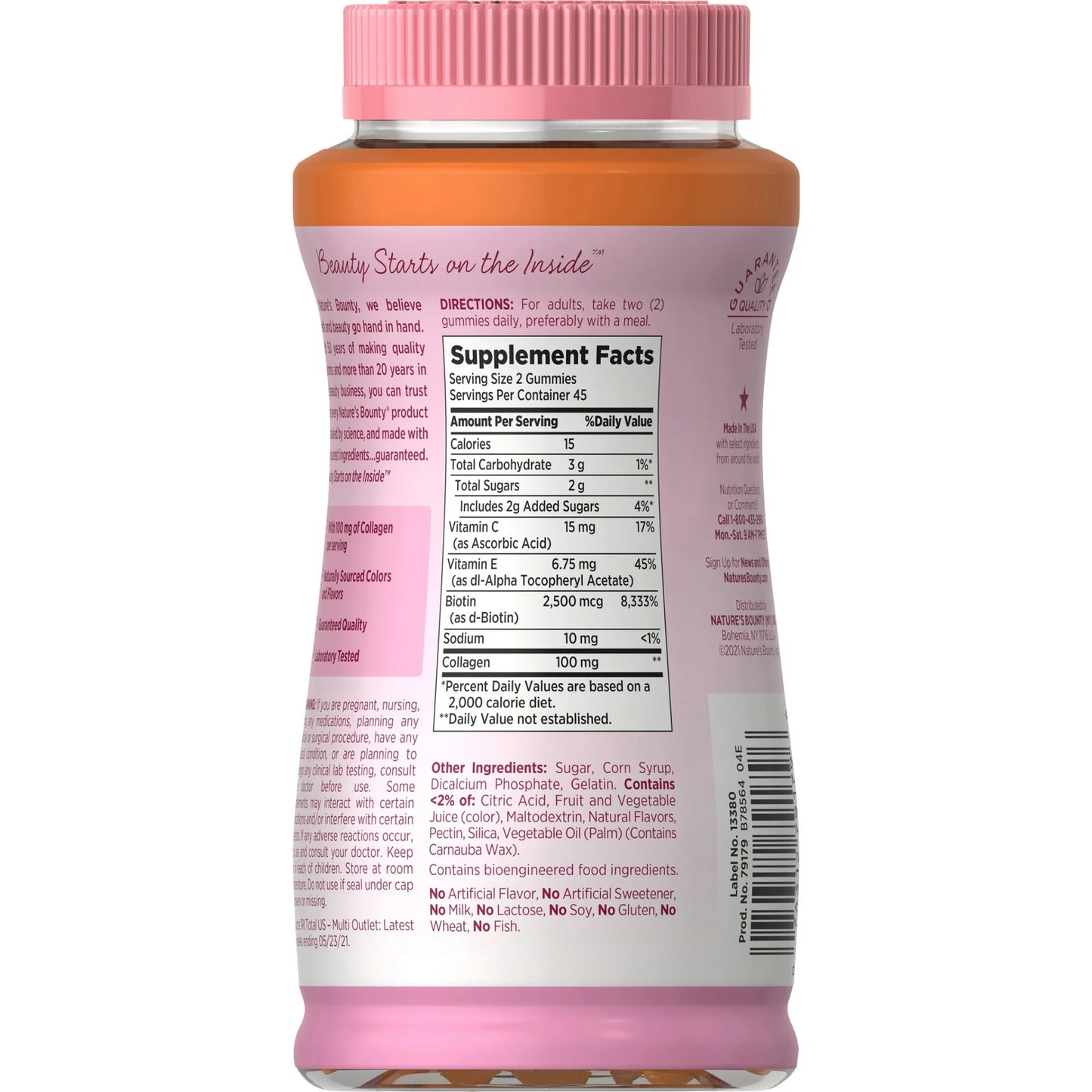 Vitamina para el cabello, la piel y las uñas Nature's Bounty con colágeno y biotina, multivitamínico para mujeres, gomitas de cítricos tropicales, 90 unidades