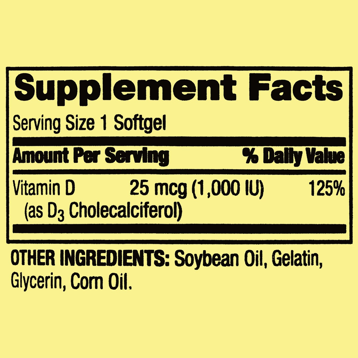 Spring Valley Vitamina D3 Cápsulas Blandas de Suplemento Dietético para la Salud Sea E Inmune, 25 Mcg, 100 Unidades