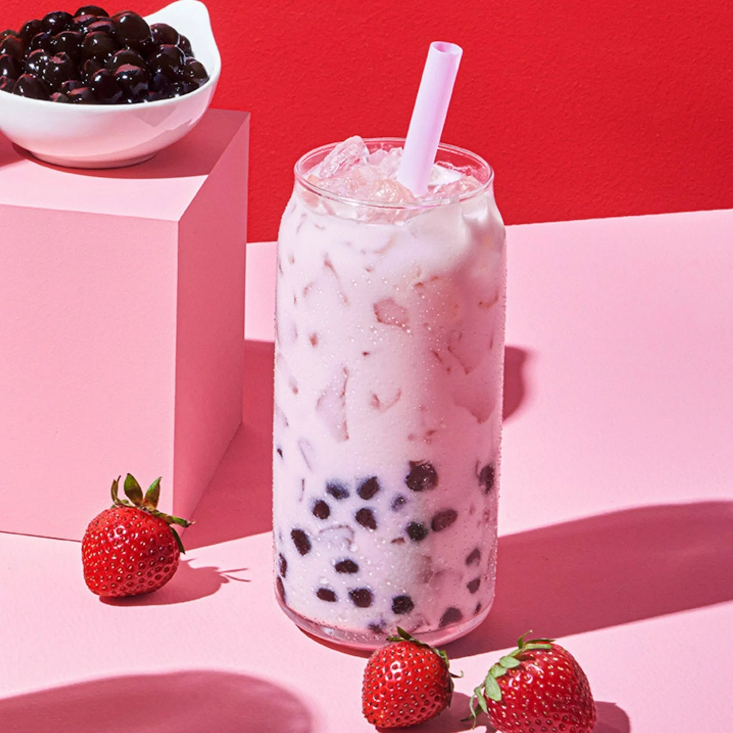 Yulu Té Instantáneo de Leche de Fresa Boba, Kit de Té de Burbujas, 3 Bebidas
