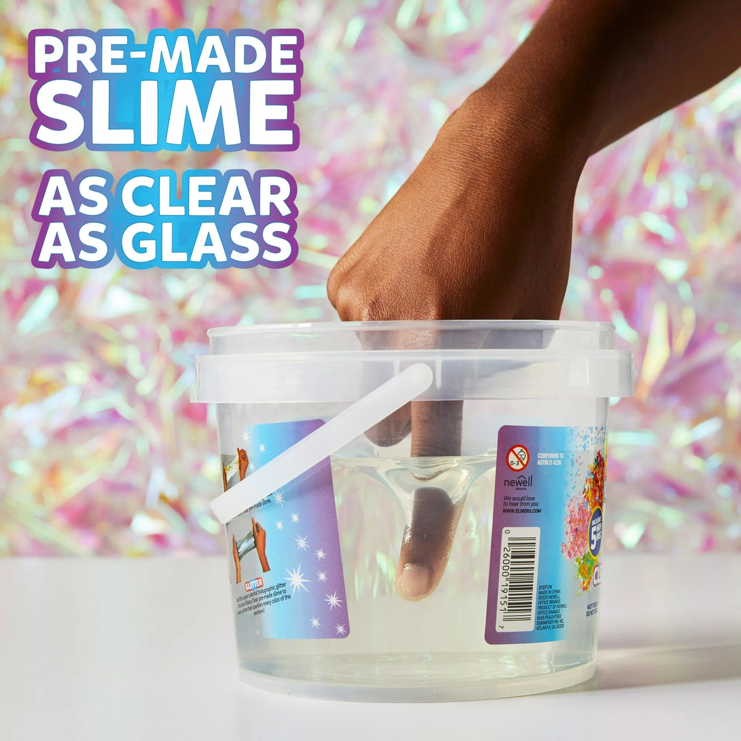 Elmer's Glue Slime Prehecho, Slime Claro y Vidrioso, Incluye 5 Juegos de Aditivos para Slime, Cubeta de 3 lb.
