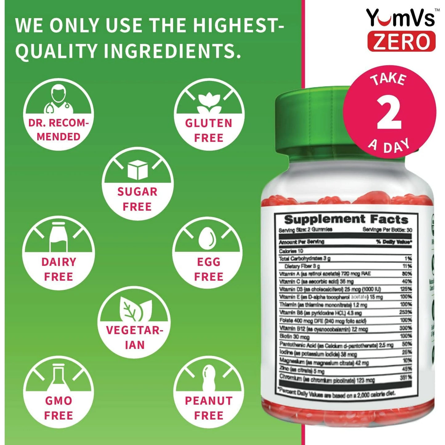 YumV's Zero Gomitas Multivitamínicas para Diabéticos sin Azúcar, Sabor Frambuesa