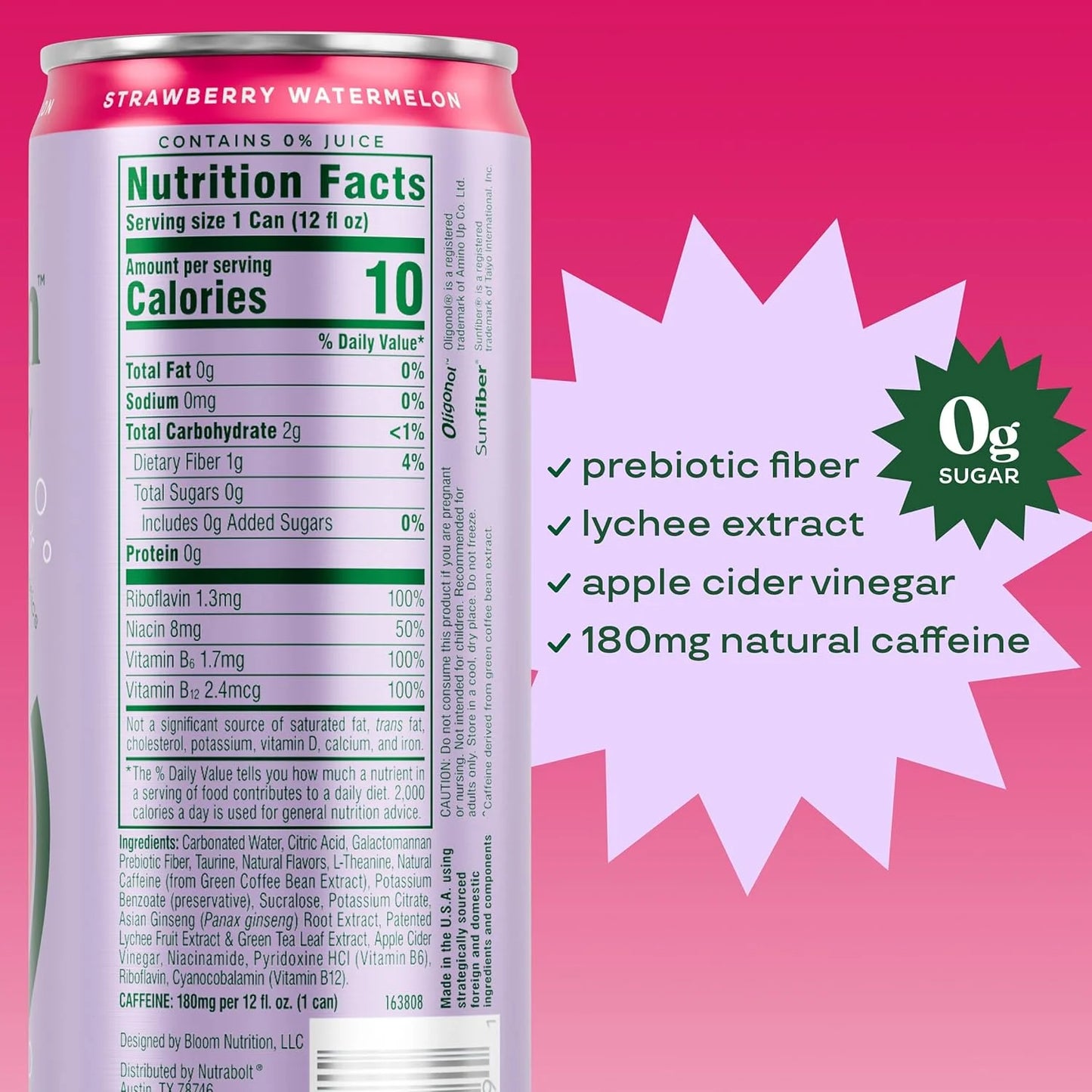 Bloom Sparkling Energy Sandía Fresa Lata Individual de 12 Oz