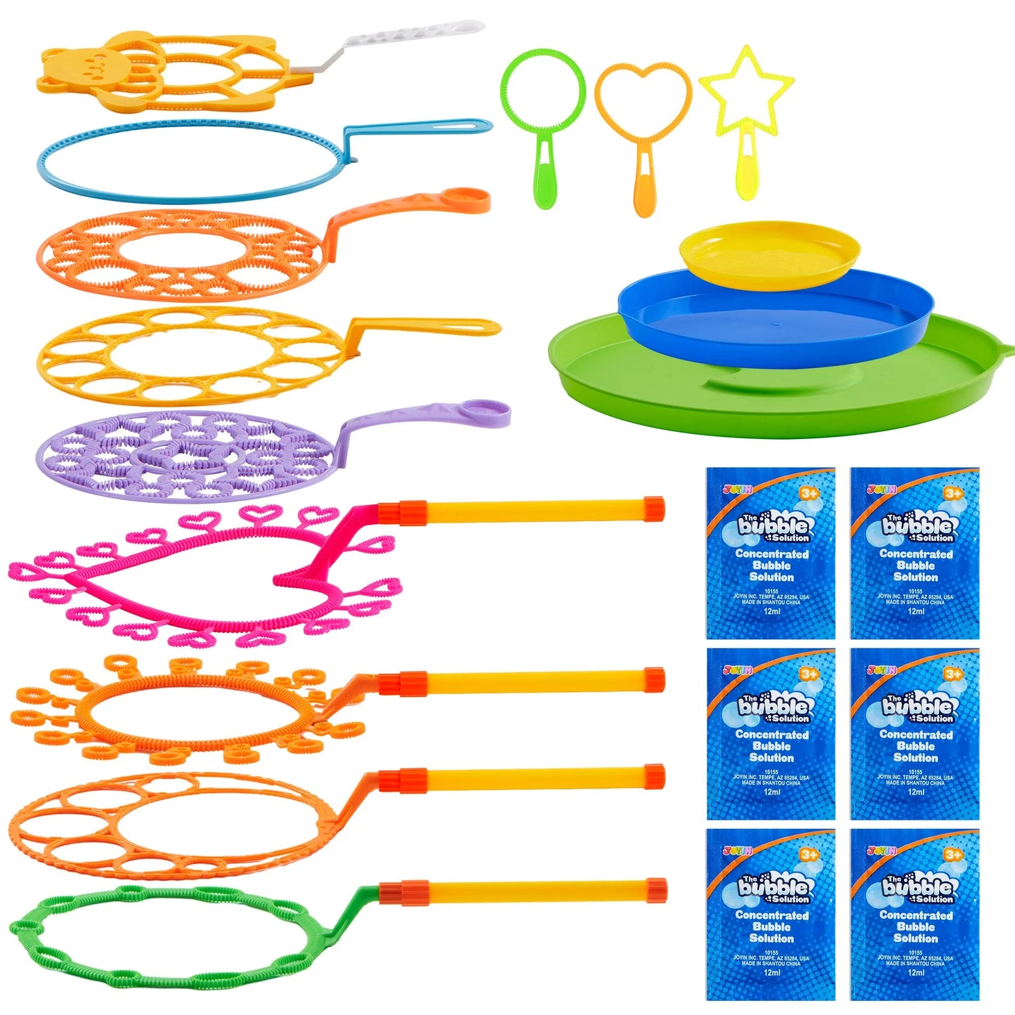 Syncfun Juego de 12 Varitas Gigantes de Burbujas de 21" con Bandeja para Niños, Verano, Juego Al Aire Libre, Fiesta de Cumpleaños, Juegos, 6 Pzas de Solución de Burbujas Apta para Personas de Todas las Edades