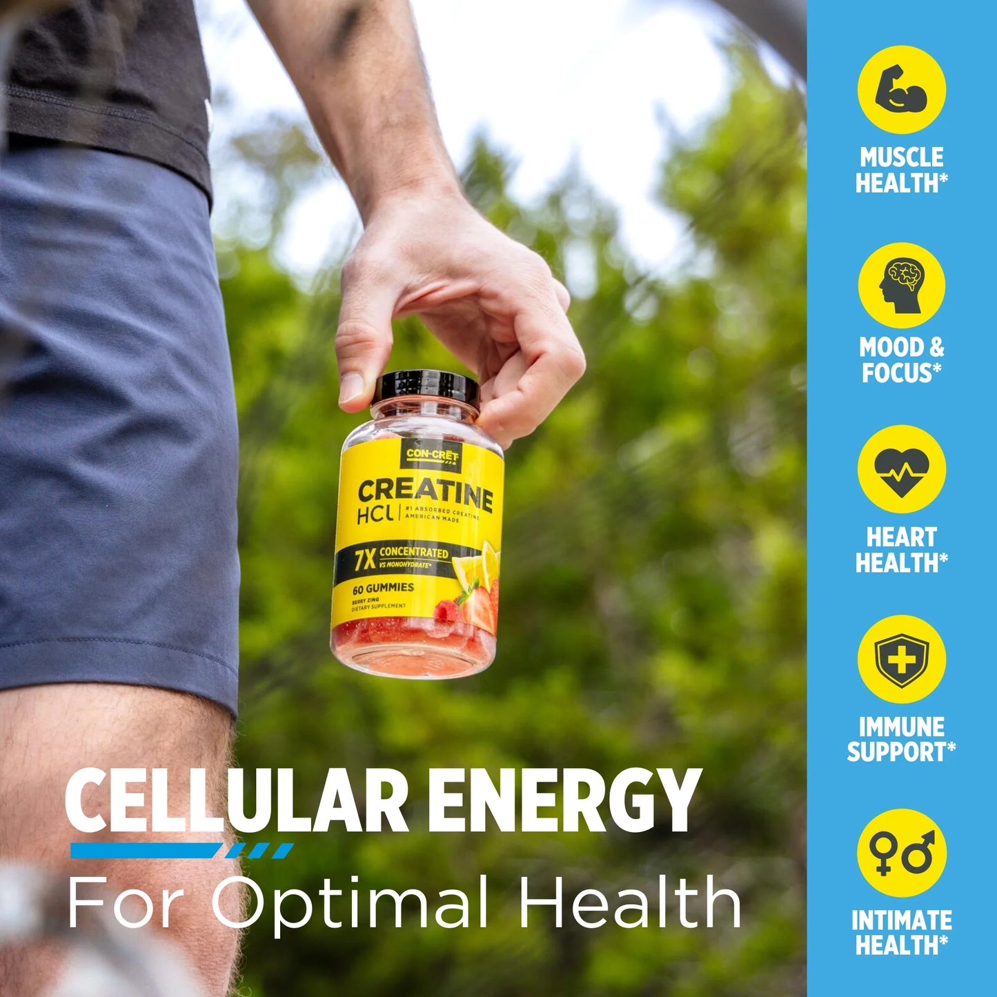 CON-CRET Concentrado Creatin Gummies, Sabor a Bayas, Apoya la Salud Muscular y Cerebral, 60 Unidades