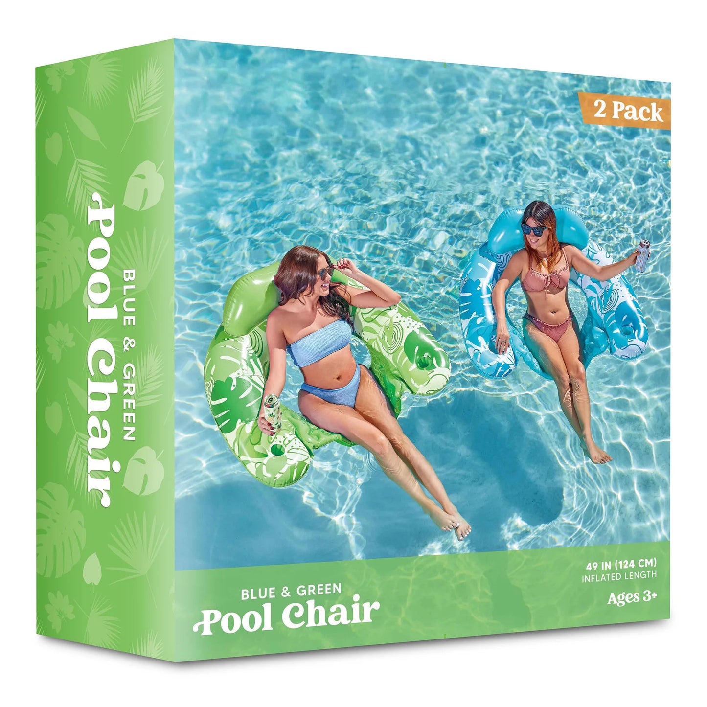SYNCFUN Flotadores Inflables para Piscina para Adultos, 2 Packs de Flotador para Silla de Piscina con 2 Portavasos, Tumbonas de Piscina para Piscina, Lago, Viaje, Playa