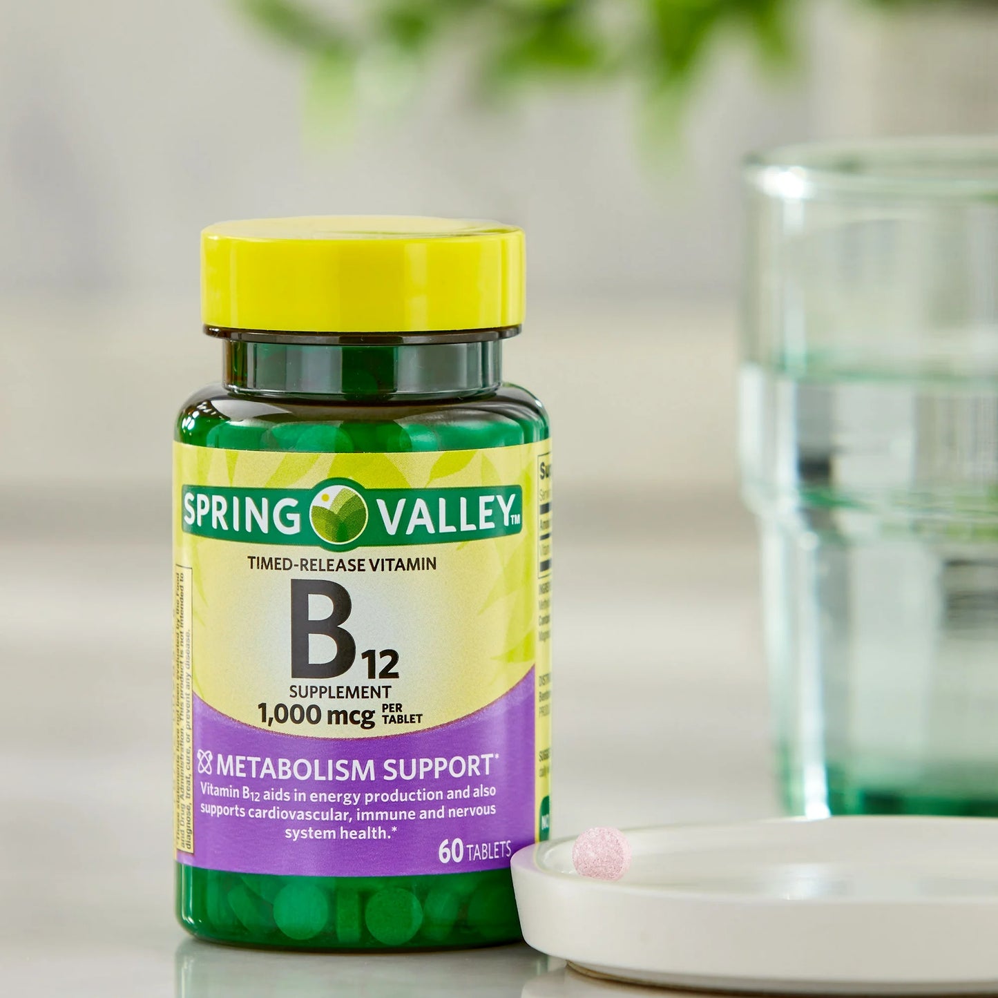 Spring Valley Tabletas de Vitamina B12 de Liberación Temporal, 1000 Mcg, 60 Unidades