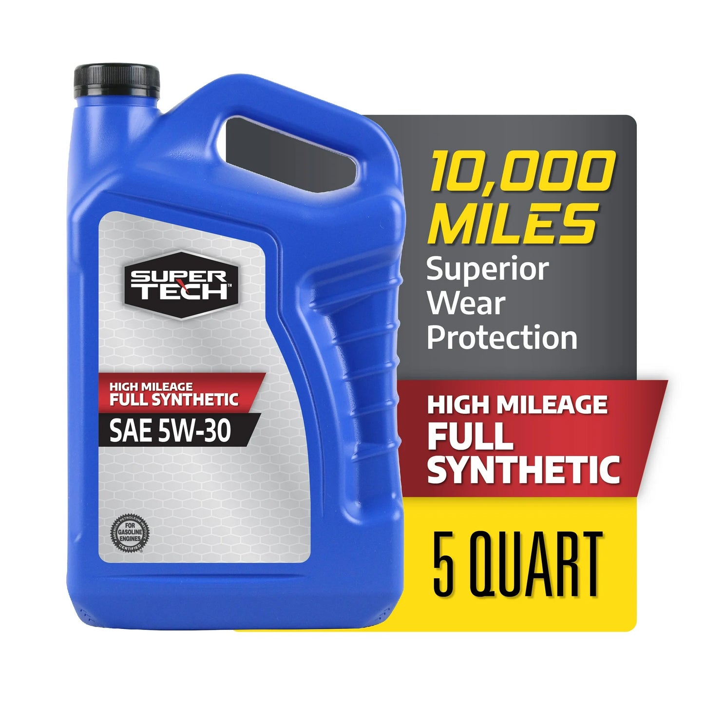 Super Tech Aceite de Motor SAE 5W-30 Totalmente Sintético de Alto Kilometraje 5 Cuartos