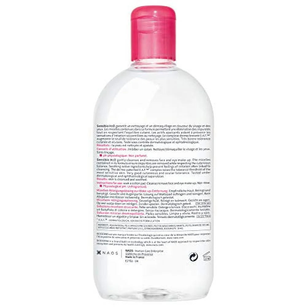 Bioderma Sensibio H2O Agua Limpiadora Micelar Calmante y Solución de Eliminación de Maquillaje para Pieles Sensibles, 16.7 fl oz