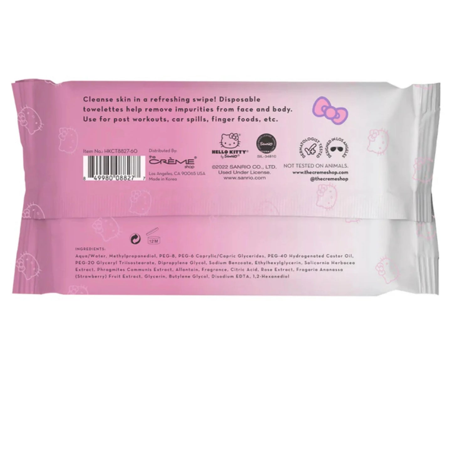 The Crème Shop Toallitas Faciales de Limpieza Completa 3 en 1 Hello Kitty 60 Toallitas, 8,28 oz.
