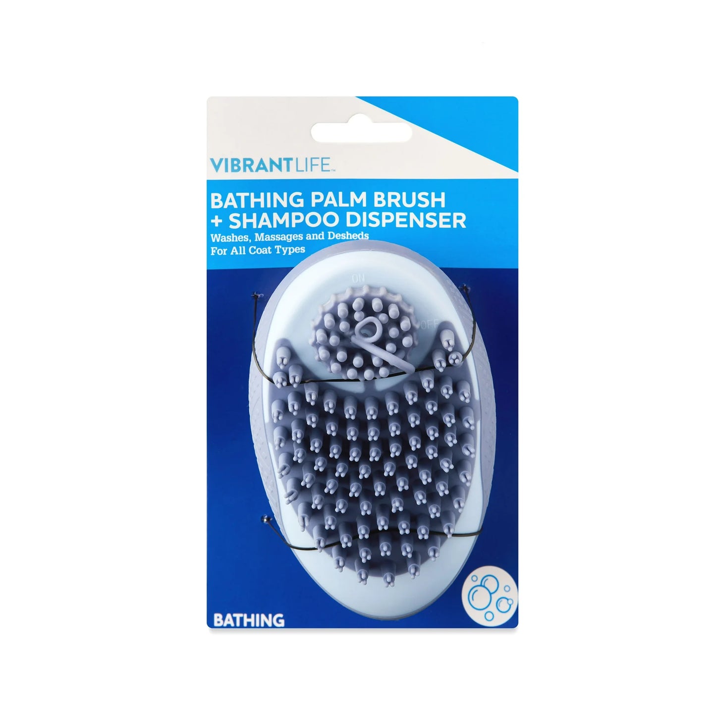 Vibrant Life Baño Palma Perro Gato Mascota Cepillo + Dispensador de Champú Herramienta de Aseo Cepillo de Mano