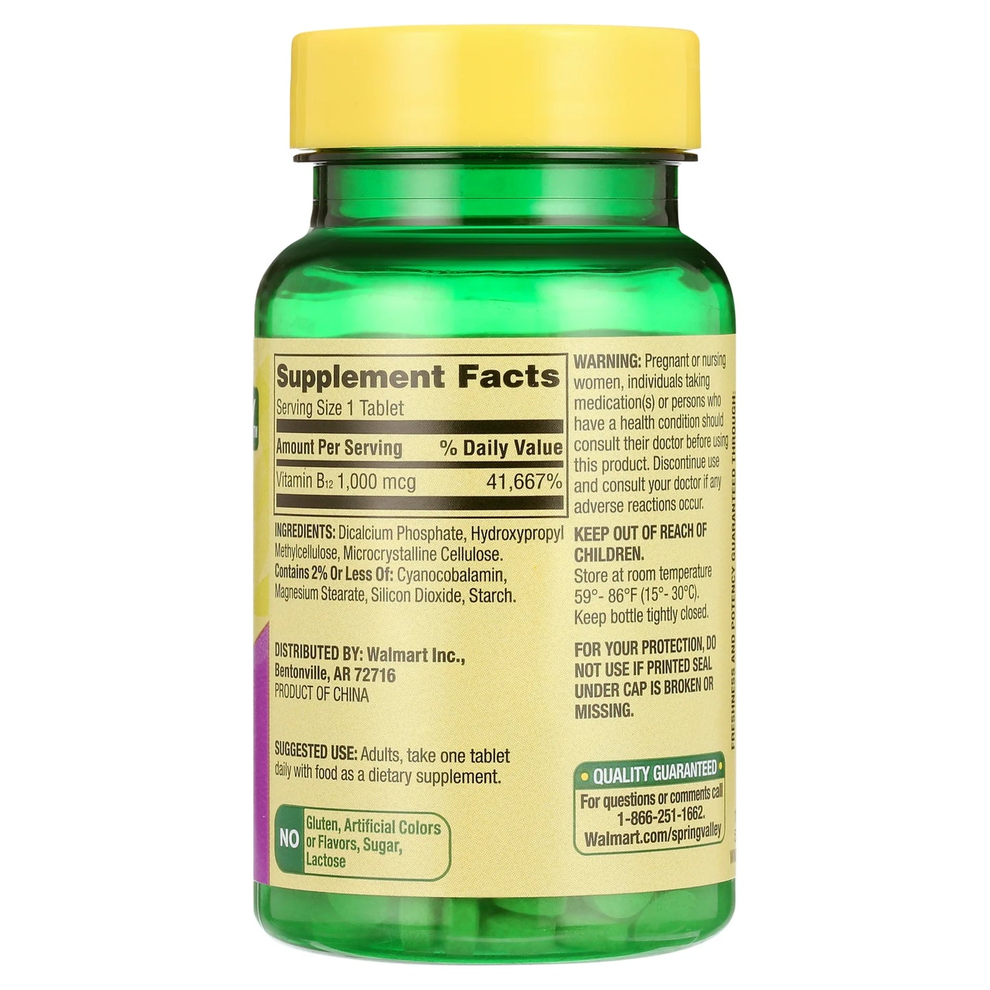 Spring Valley Tabletas de Vitamina B12 de Liberación Temporal, 1000 Mcg, 60 Unidades