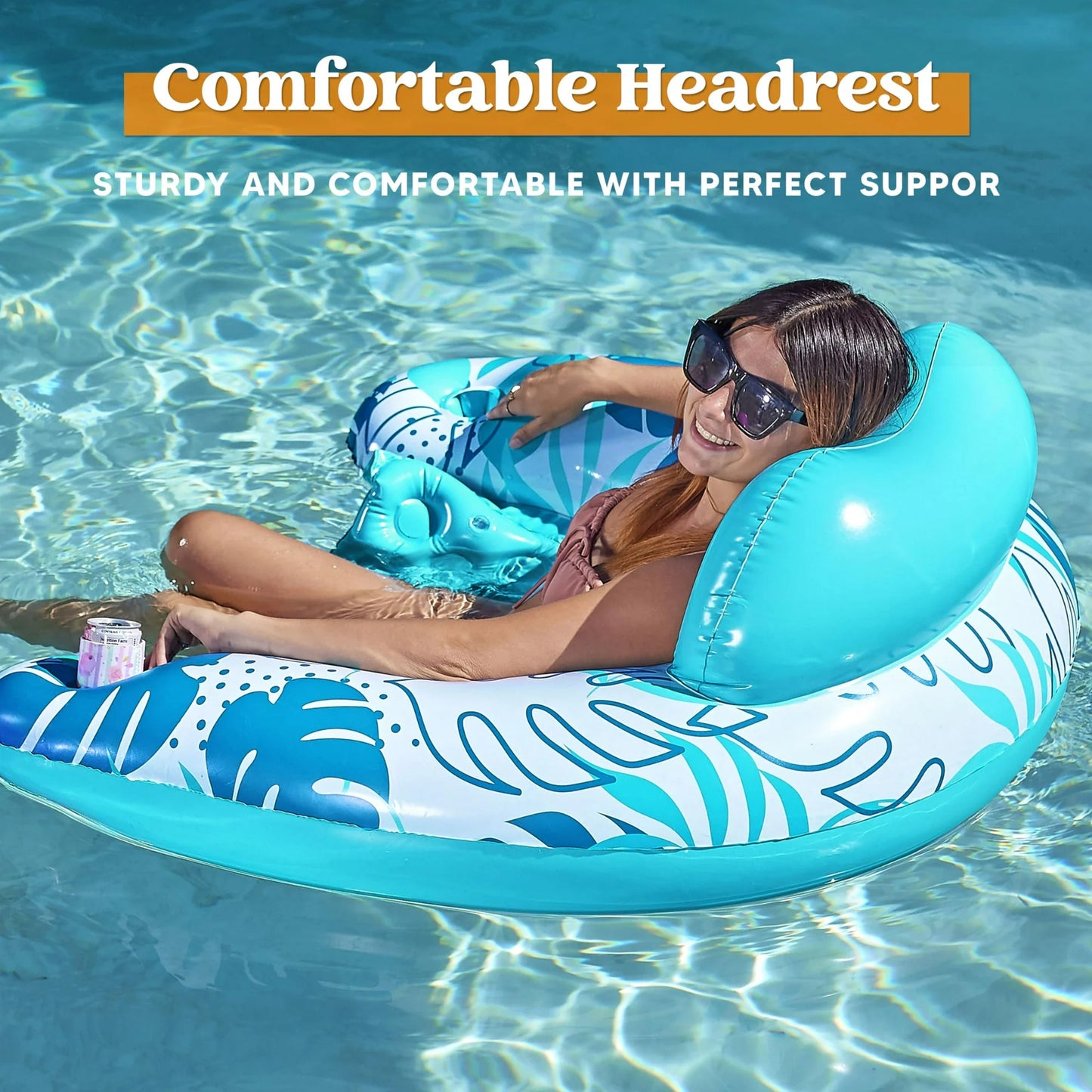 SYNCFUN Flotadores Inflables para Piscina para Adultos, 2 Packs de Flotador para Silla de Piscina con 2 Portavasos, Tumbonas de Piscina para Piscina, Lago, Viaje, Playa