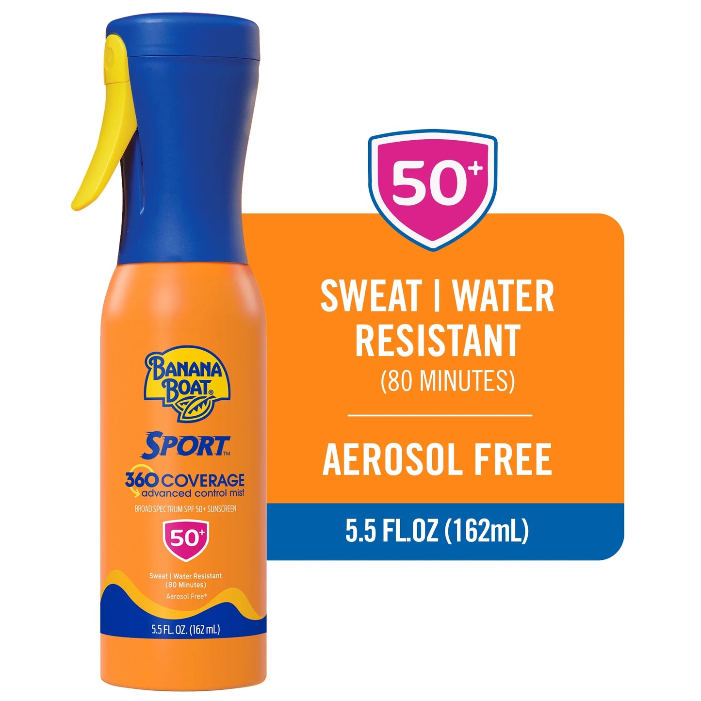 Banana Boat Sport 360 Cobertura SPF 50 Niebla de Protección Solar, Spray de Protección Solar Recargable para Adultos, 5.5 fl oz