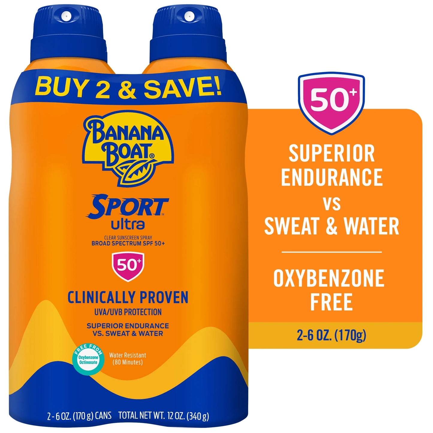 Banana Boat Sport Ultra SPF 50 Paquete Doble con Protector Solar en Aerosol, Protector Solar en Aerosol, Bloqueador Solar para Adultos, 6 oz Unidad