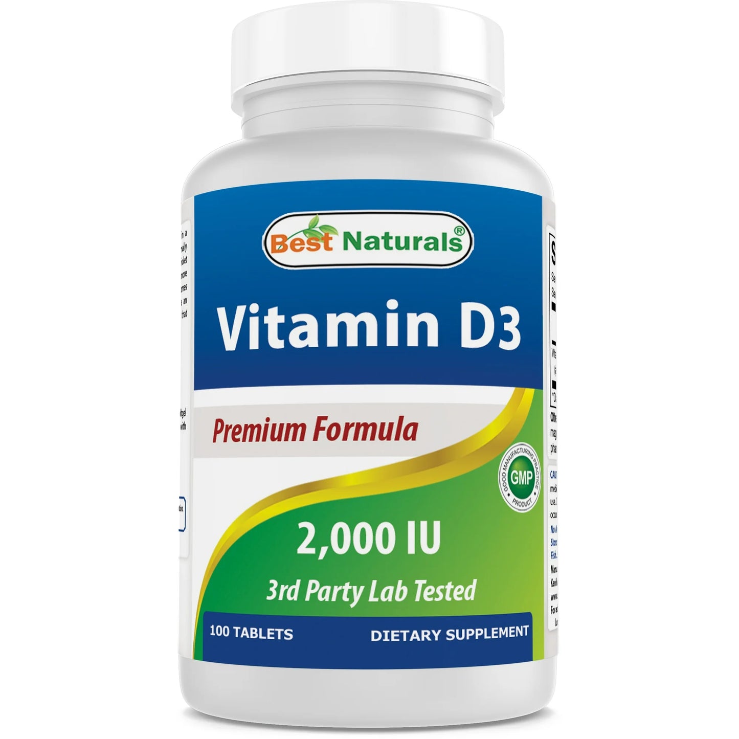 Best Naturals Suplemento de Vitamina D3 50 mcg (2000 IU) 100 Tabletas Apoya la Salud Inmune, Huesos y Dientes Fuertes y la Función Muscular