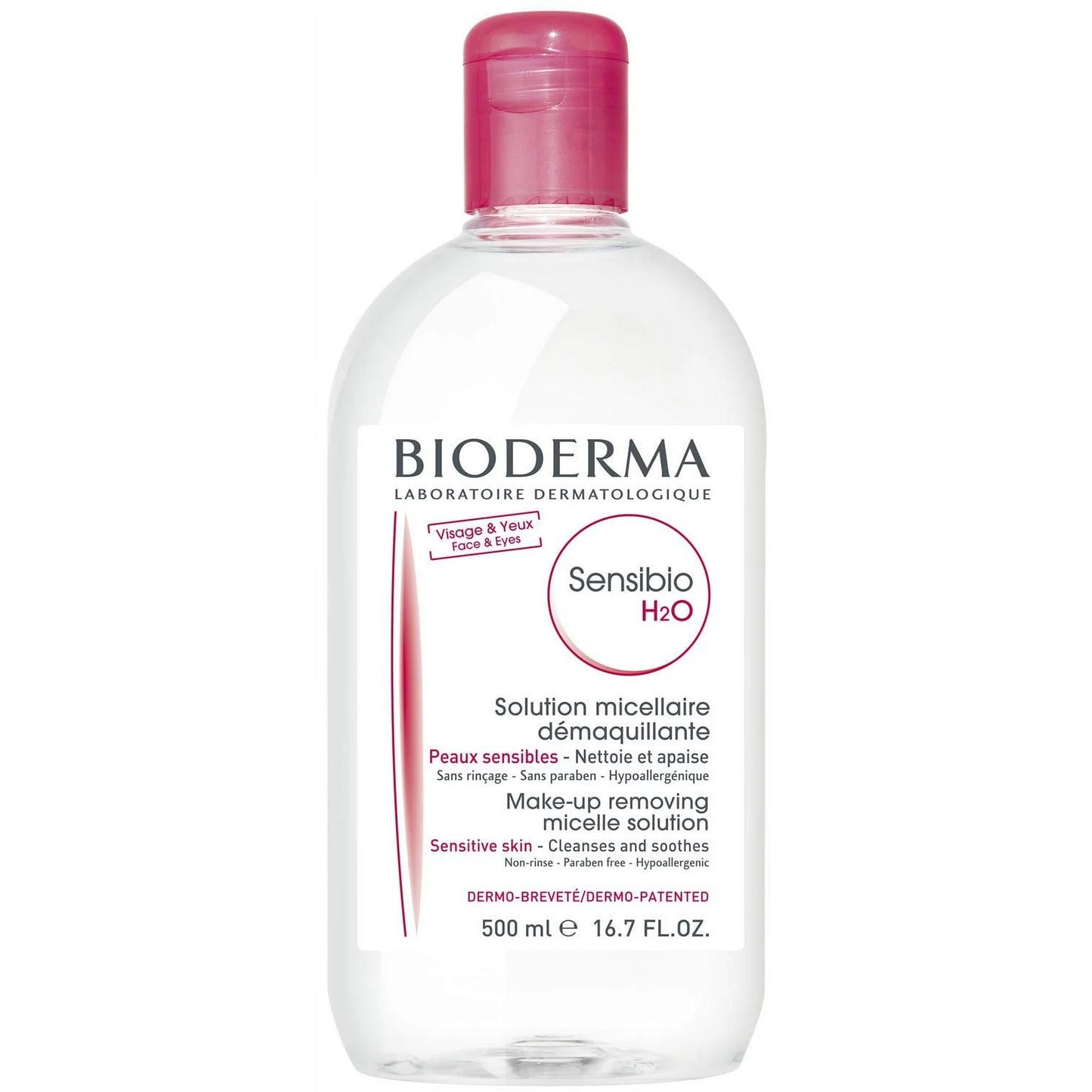 Bioderma Sensibio H2O Agua Limpiadora Micelar Calmante y Solución de Eliminación de Maquillaje para Pieles Sensibles, 16.7 fl oz