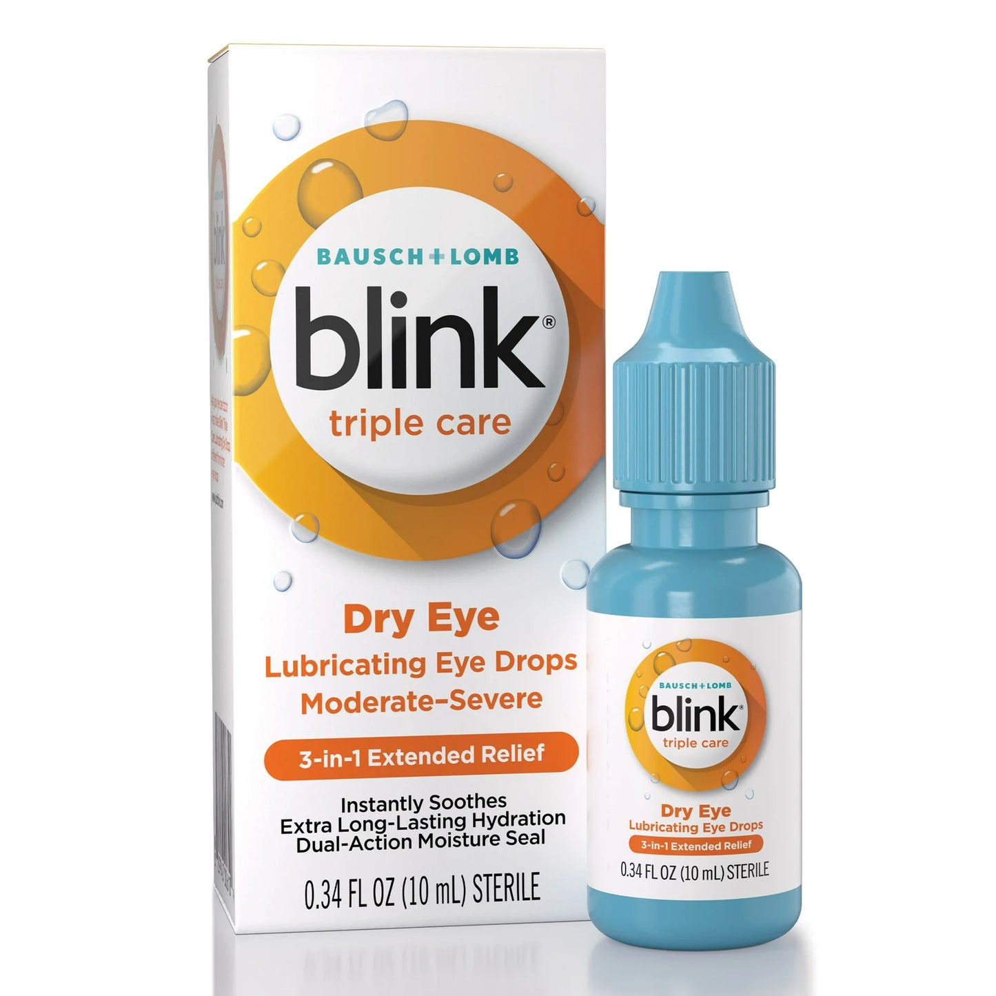 Blink Gotas para los Ojos de Triple Cuidado, Gotas para los Ojos Lubricantes, Síntomas de Ojo Seco Moderado-severo, 0.34 Fl Oz
