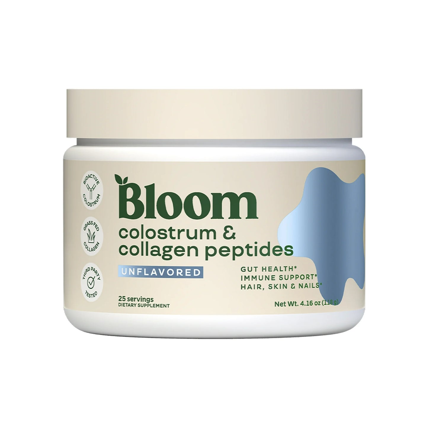 Bloom Colostrum & Collagen Péptidos en Polvo, sin Sabor, 25 Porciones