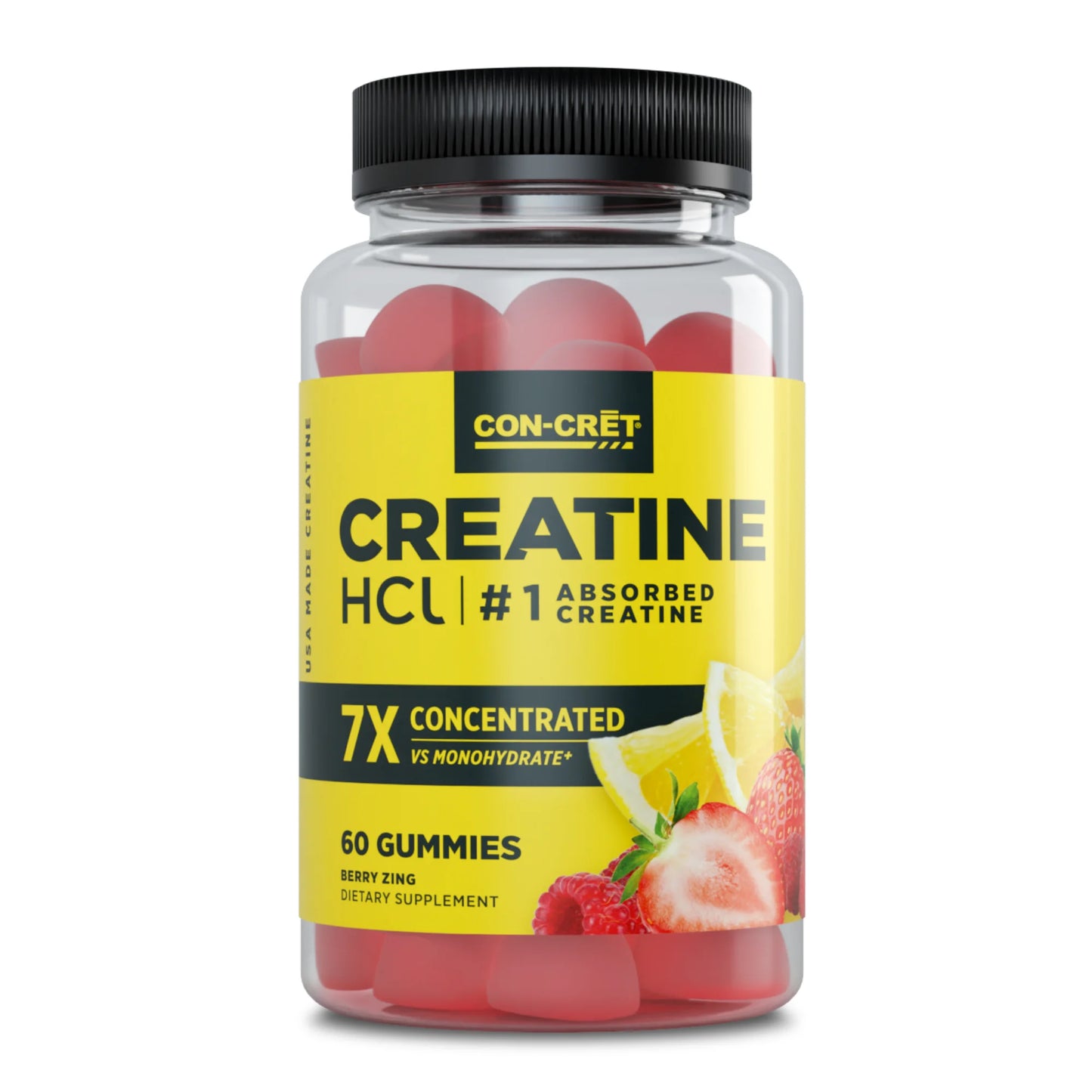 CON-CRET Concentrado Creatin Gummies, Sabor a Bayas, Apoya la Salud Muscular y Cerebral, 60 Unidades