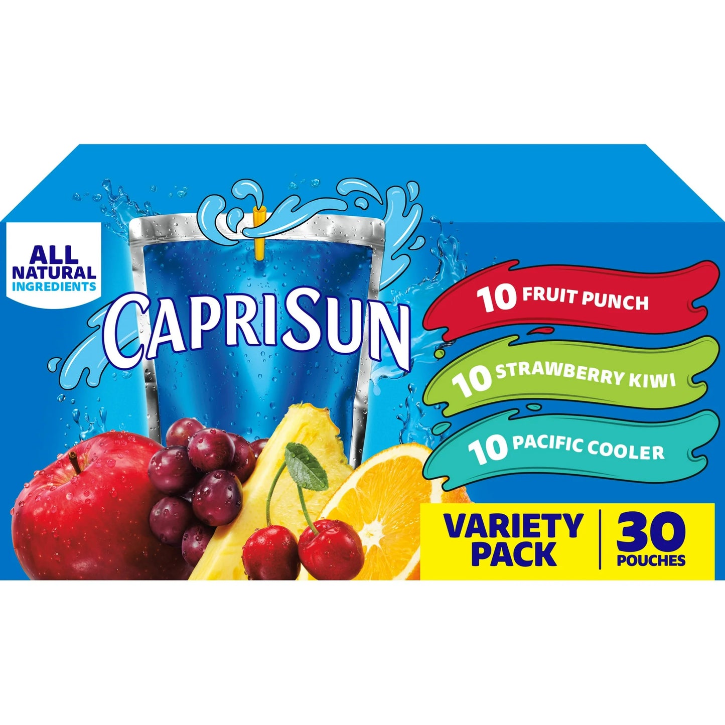 Capri Sun Paquete Variado con Ponche de Frutas, Jugo de Fresa y Kiwi y Bolsa de Refresco Pacific Cooler, Caja de 30 Unidades, Bolsa de 6 fl oz