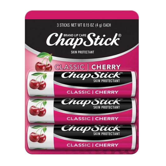 ChapStick Tubo de Bálsamo Labial Protector de la Piel con Sabor a Cereza Clásica, 0.15 oz, Paquete de 3
