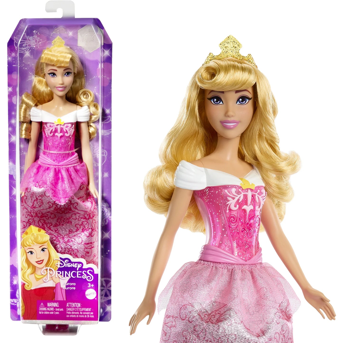 Disney Princess Aurora Muñeca de Moda de 11 Pulgadas con Cabello Rubio, Ojos Morados y Accesorio de Tiara