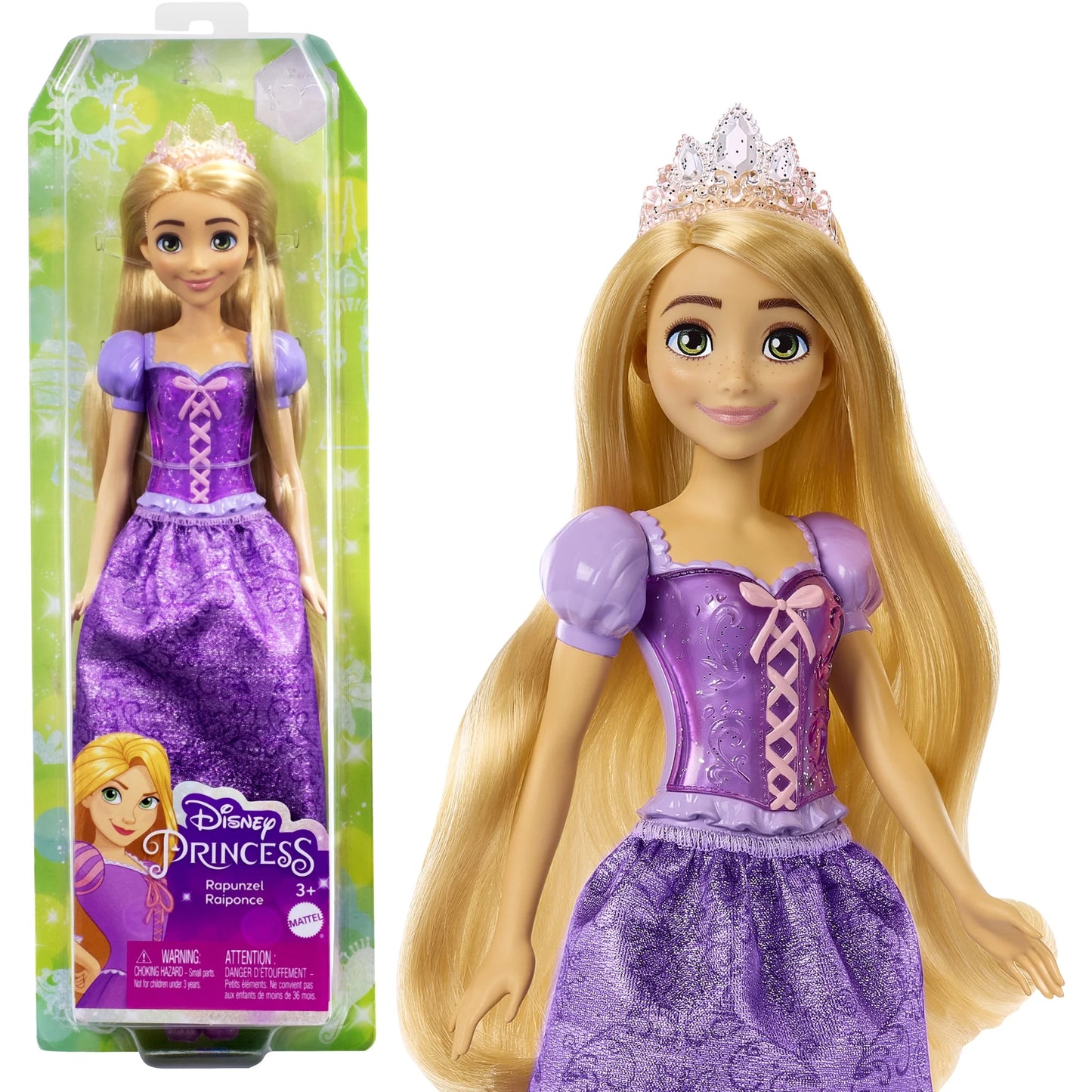 Disney Princess Rapunzel Muñeca de Moda con Cabello Rubio, Ojos Azules y Accesorio de Tiara