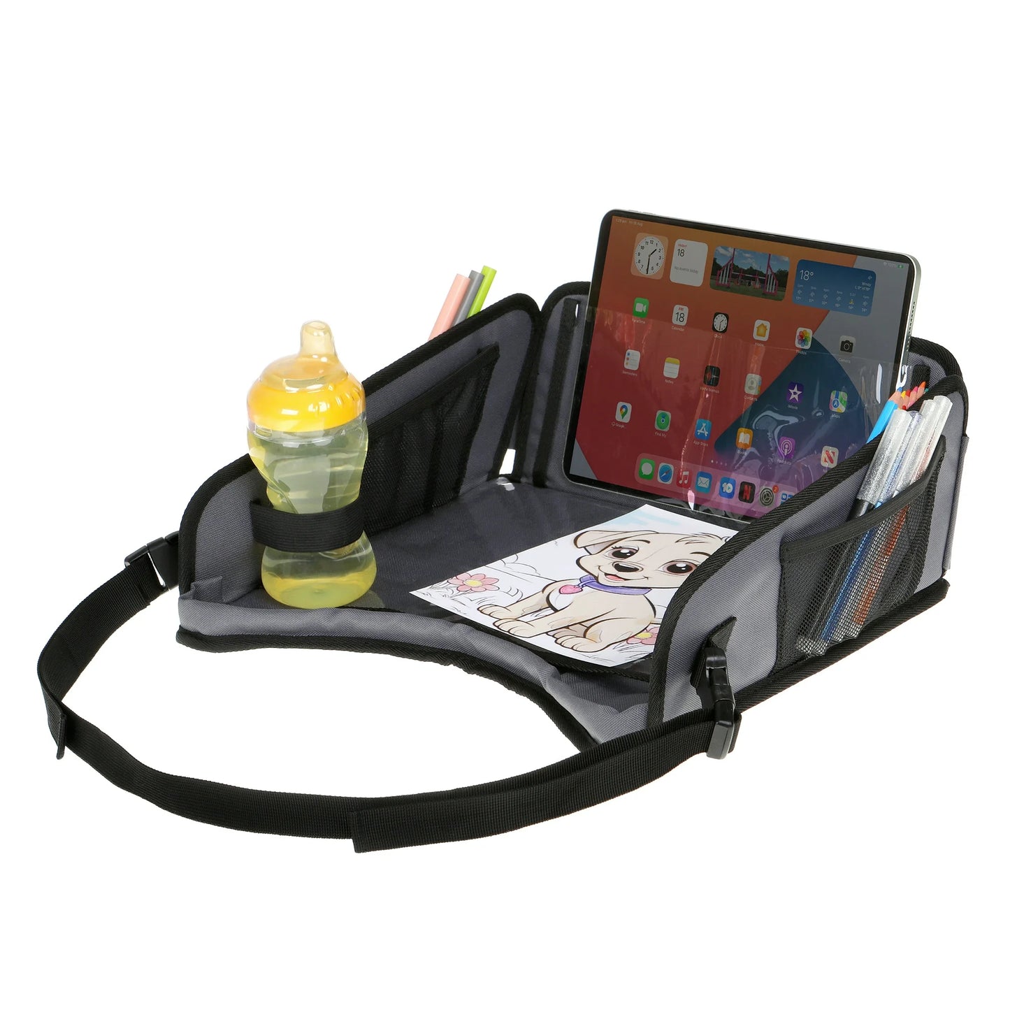 Dreambaby Bandeja de Actividades para Niños EZY-Tote para Viajes en Automóvil: Escritorio para Descansar, Soporte para Tabletas y Bandeja para Refrigerios