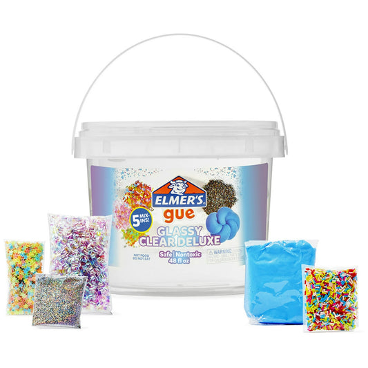 Elmer's Glue Slime Prehecho, Slime Claro y Vidrioso, Incluye 5 Juegos de Aditivos para Slime, Cubeta de 3 lb.