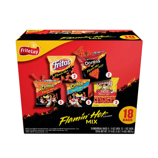 Frito-Lay Flamin' Hot Mix Paquete Variado de Chips de Refrigerio, Paquete Múltiple de 18 Unidades